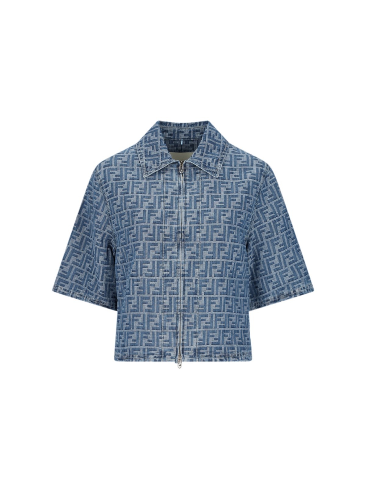 'FF' CHAMBRAY DENIM CROP ZIP JACKET - 1