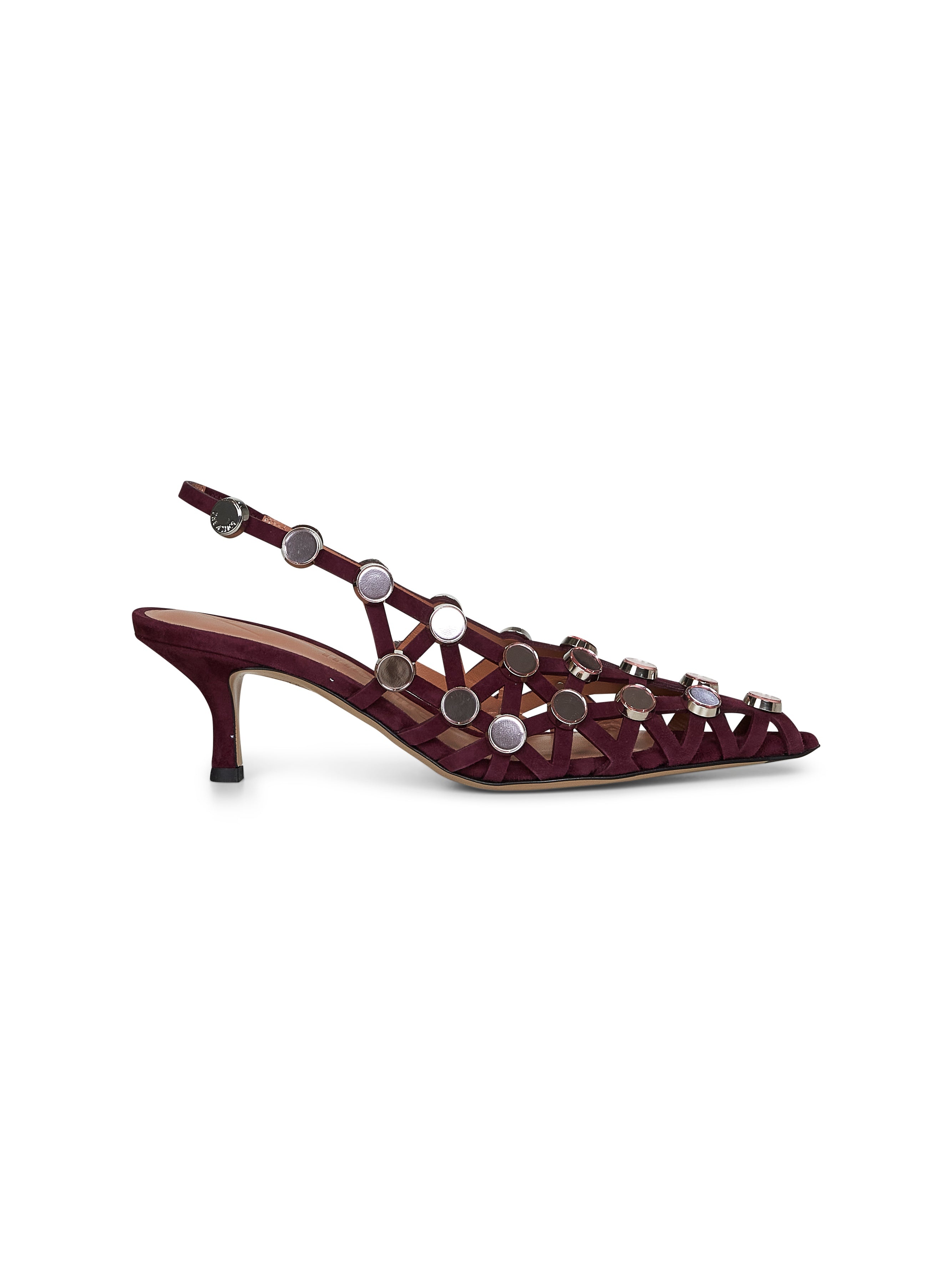 Burgundy suede "Grid" slingback pumps - 1