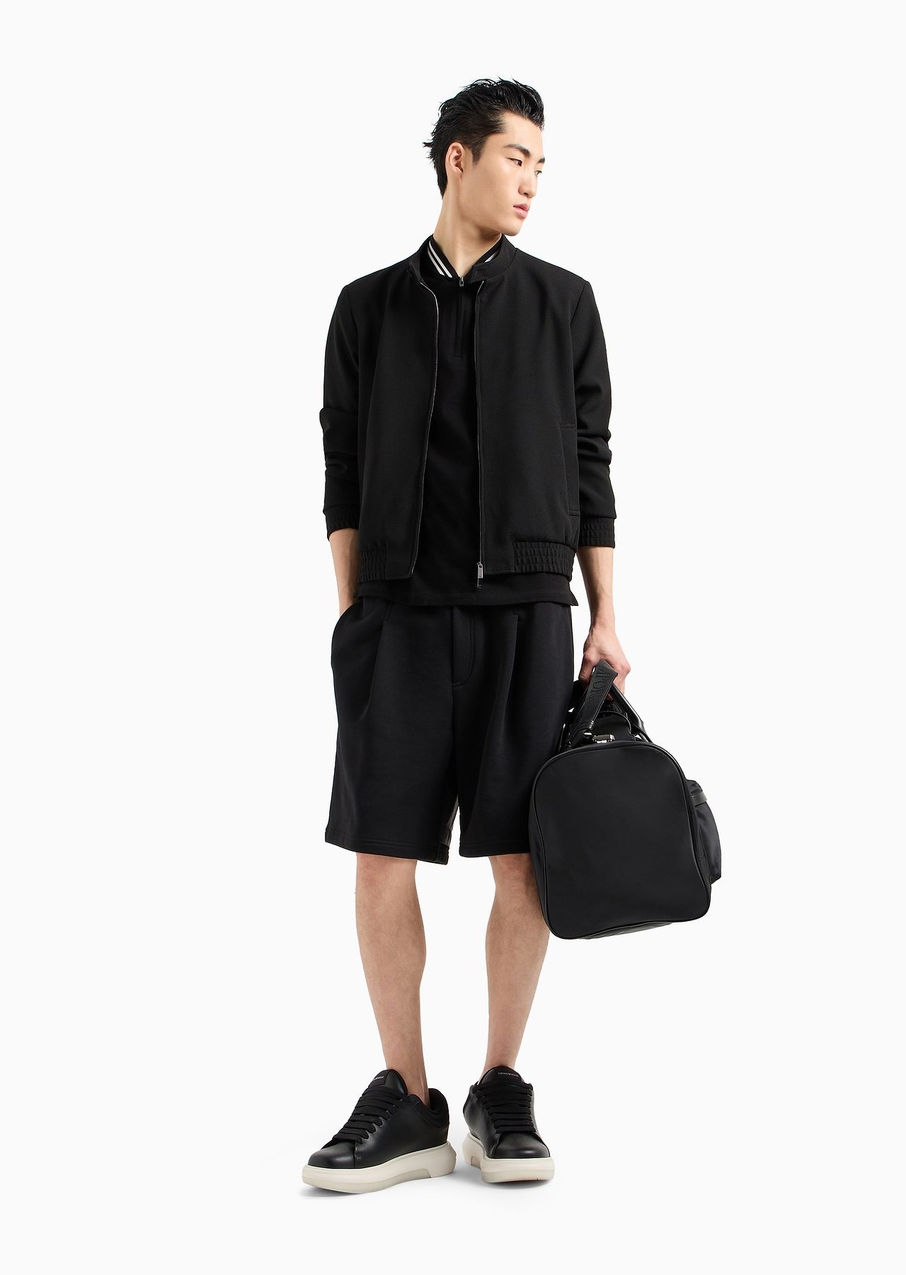 Mercerised piqué polo shirt with zip, bomber jacket collar and micro eagle embroidery - 4