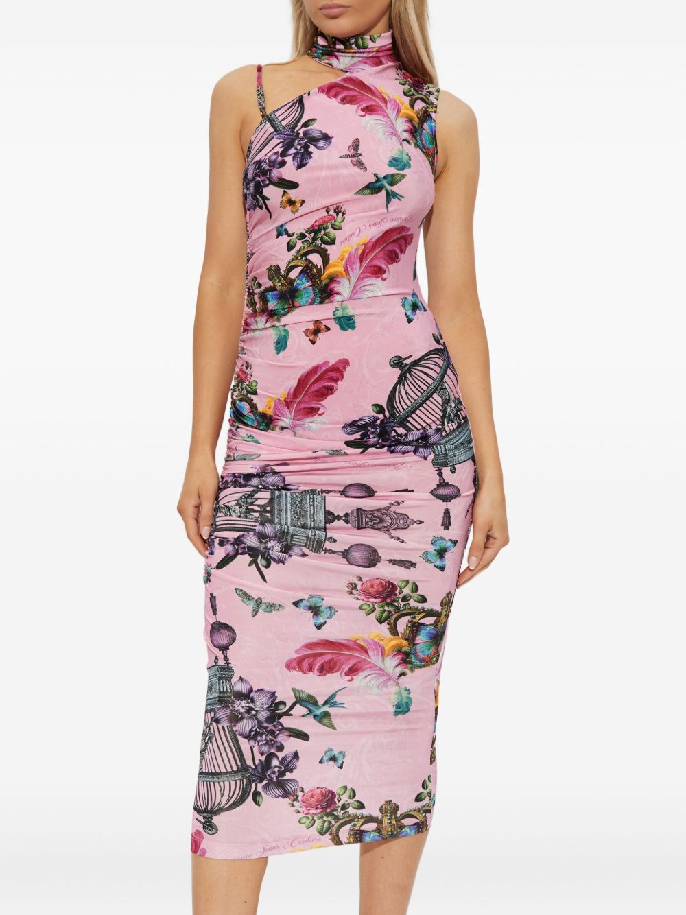 birdcage-print high-neck midi dress - 3