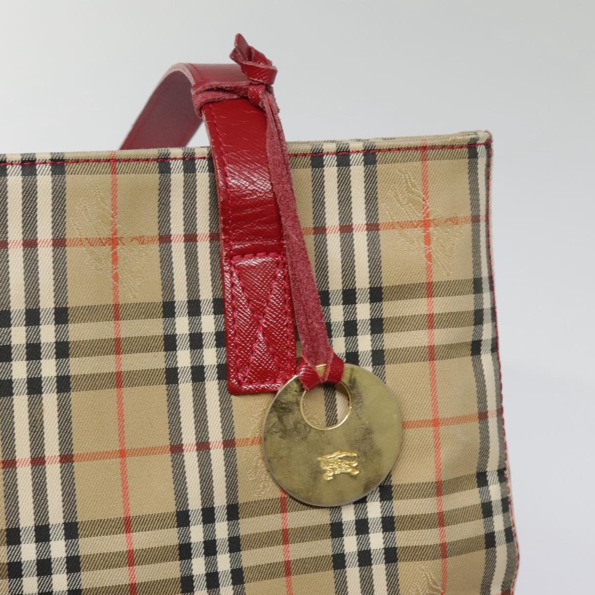 Burberry Nova Check Tote Bag Canvas Leather Beige Gold Red - 10