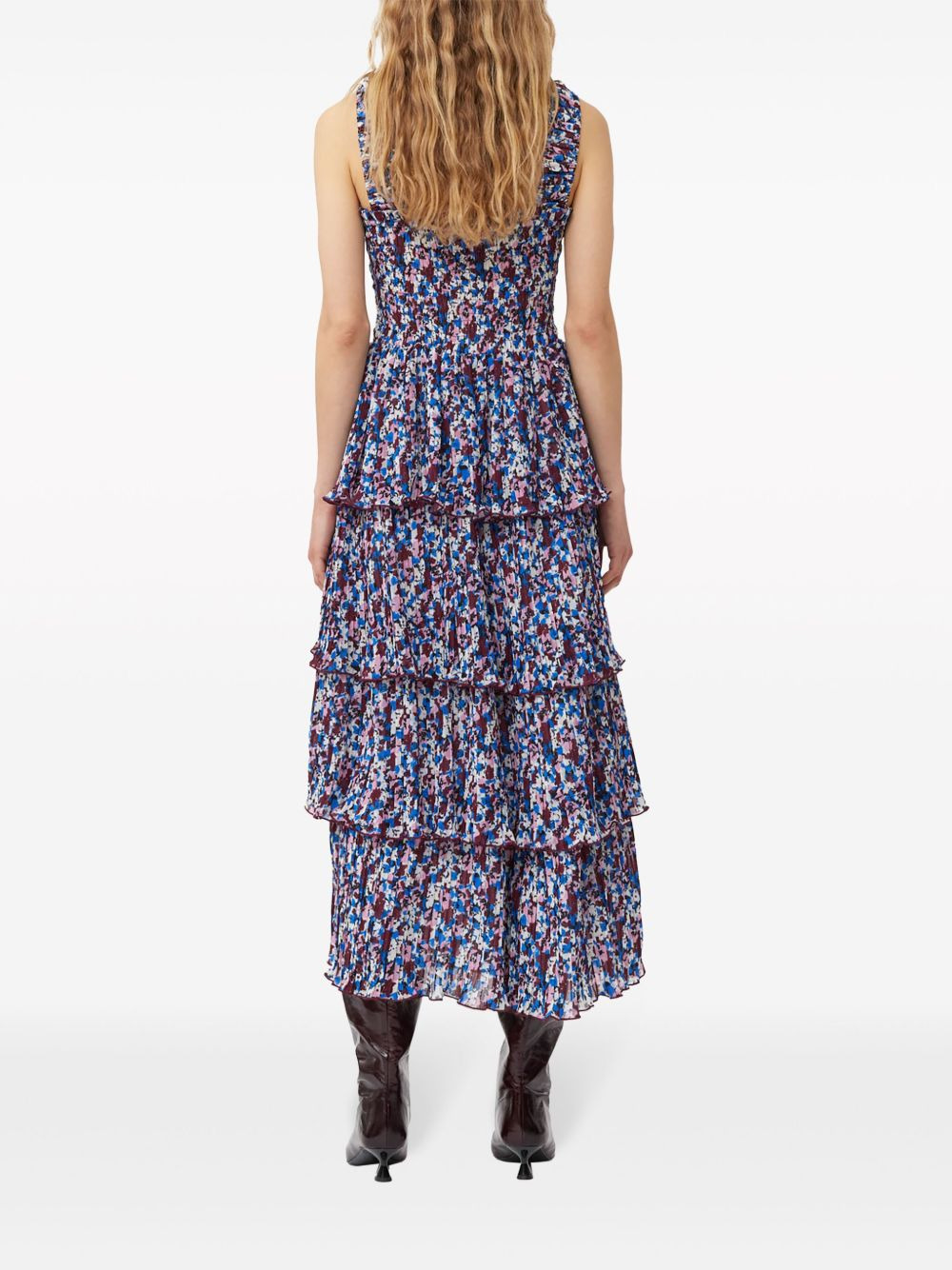 floral-print layered midi dress - 4