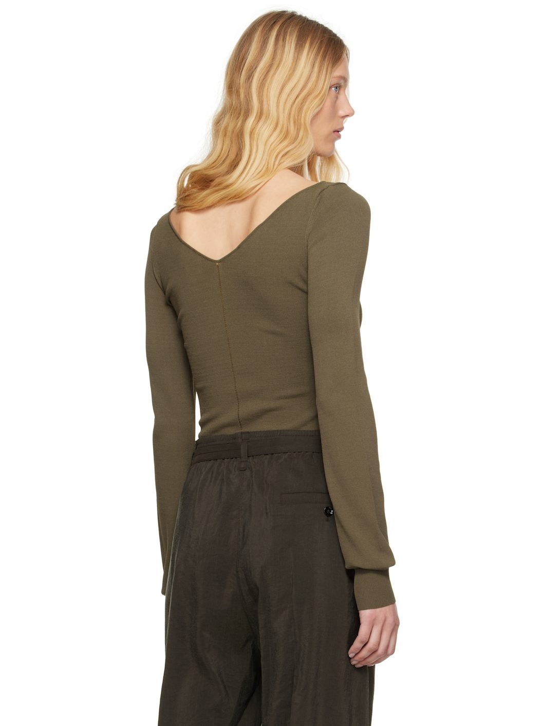 Khaki Wide V-Neck Top - 3