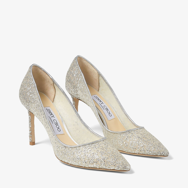 Romy 85 Silver Glitter Tulle and Metallic Nappa Pointy-Toe Pumps 3