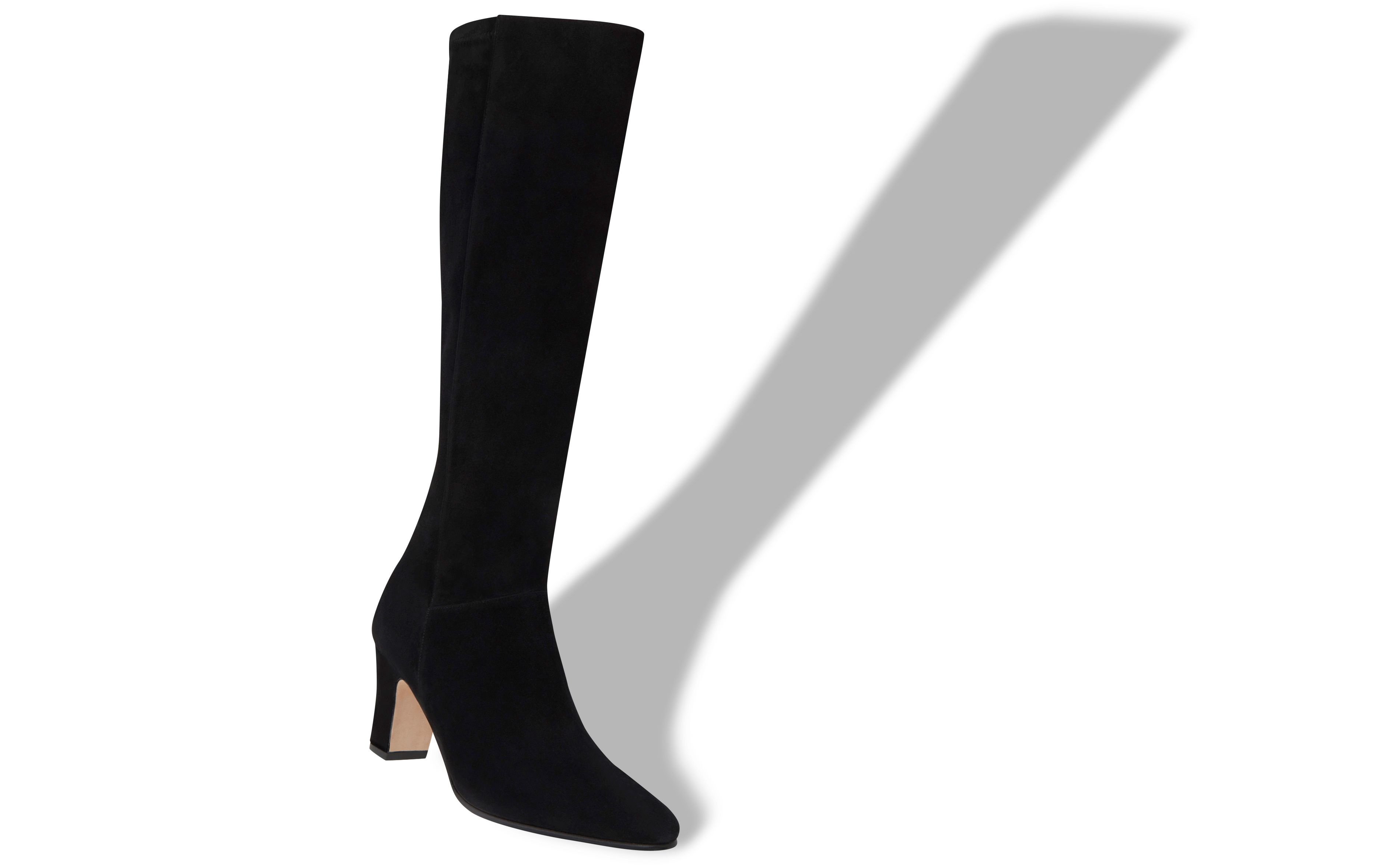 Black Suede Knee High Boots - 2