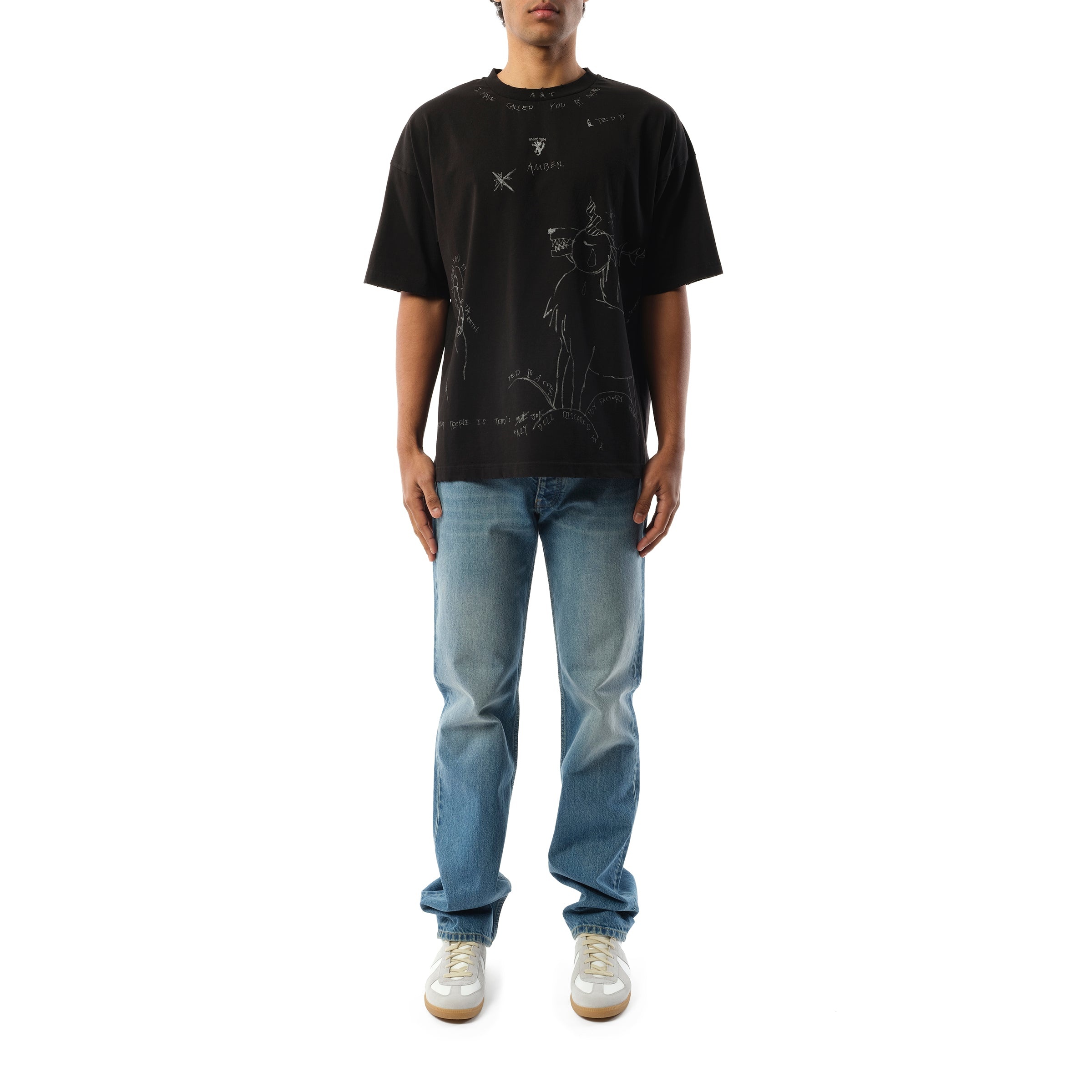 Dyed Print Short-Sleeved T-Shirt in Black - 4