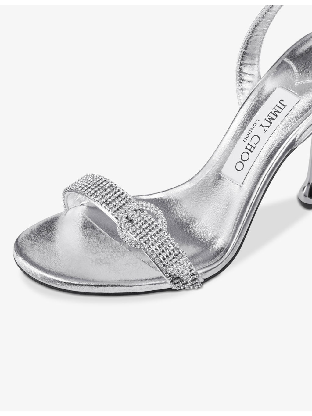Tabatha 95 crystal-embellished metallic-leather heeled sandals - 5