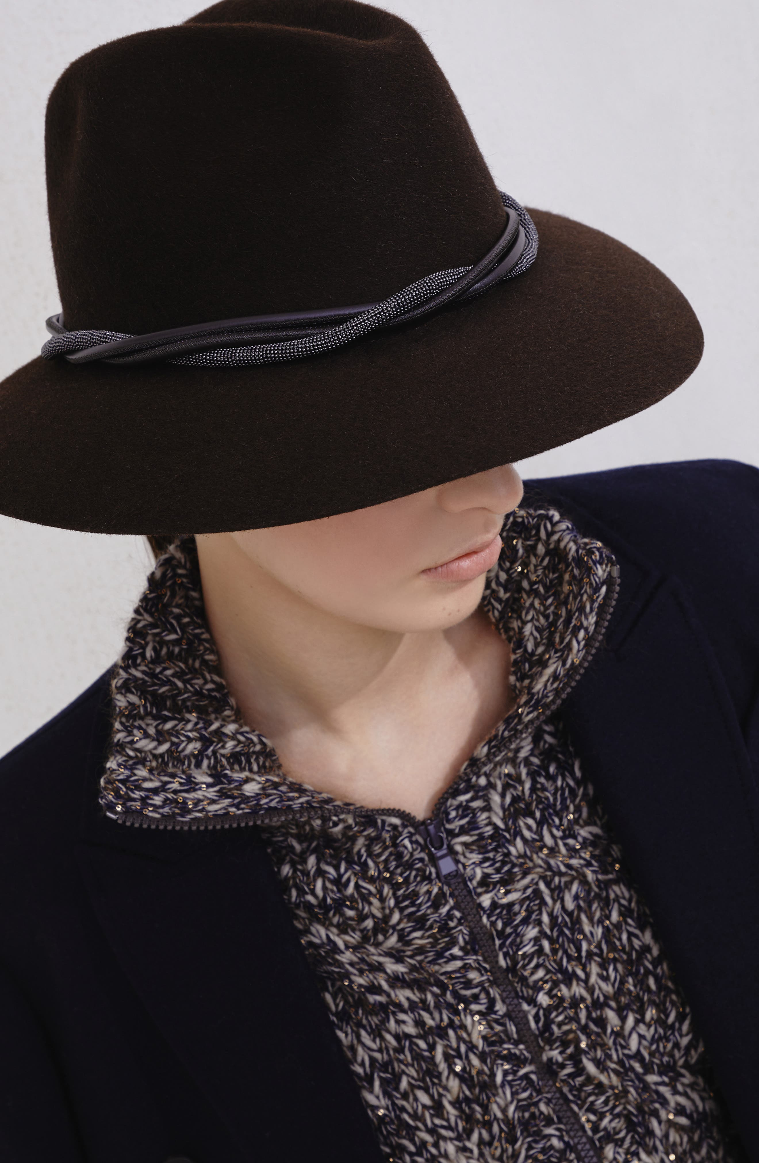 Brunello Cucinelli Felt fedora with monili in Rust Brown at Nordstrom - 4