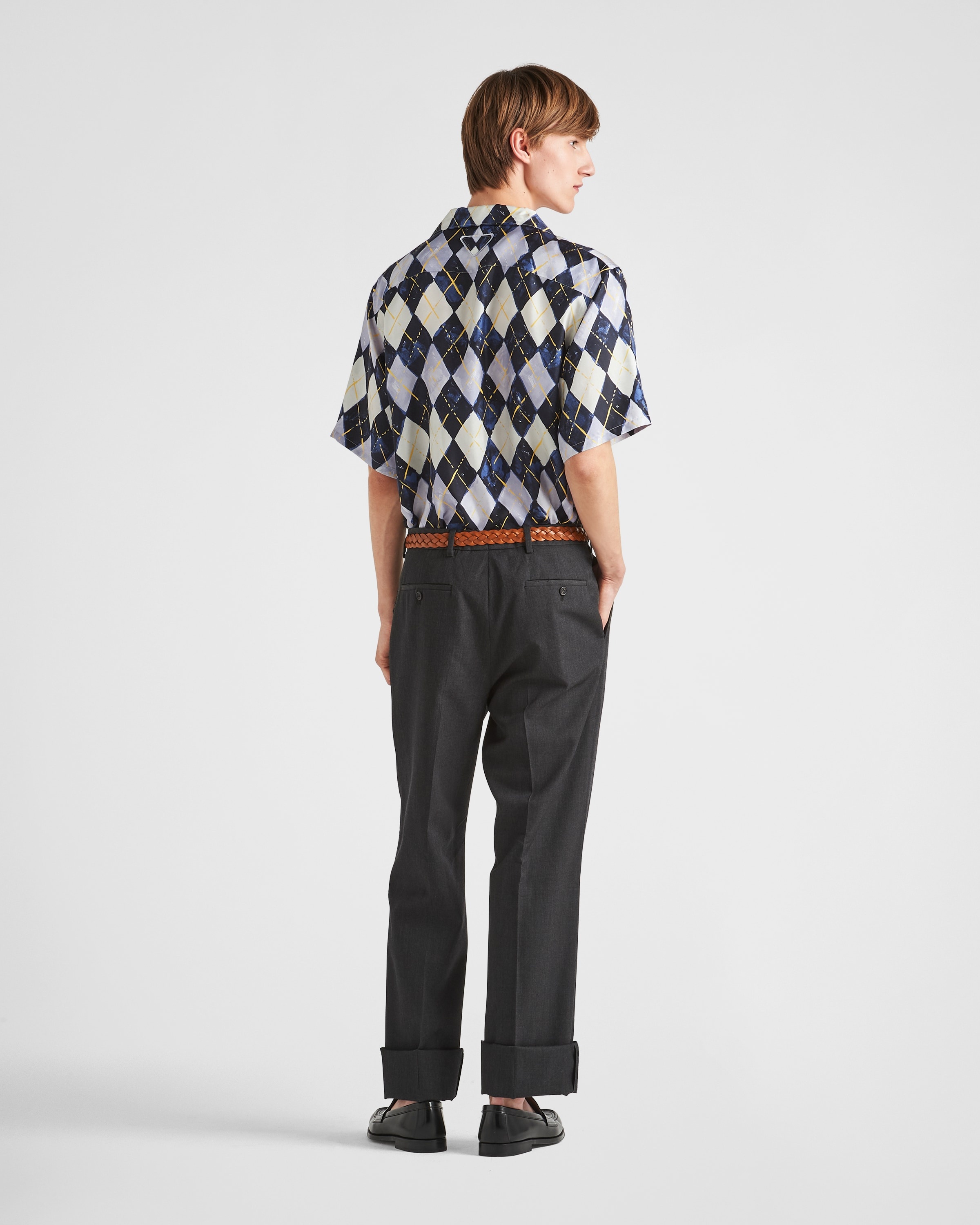 Short-sleeved Argyle-pattern silk twill shirt - 5