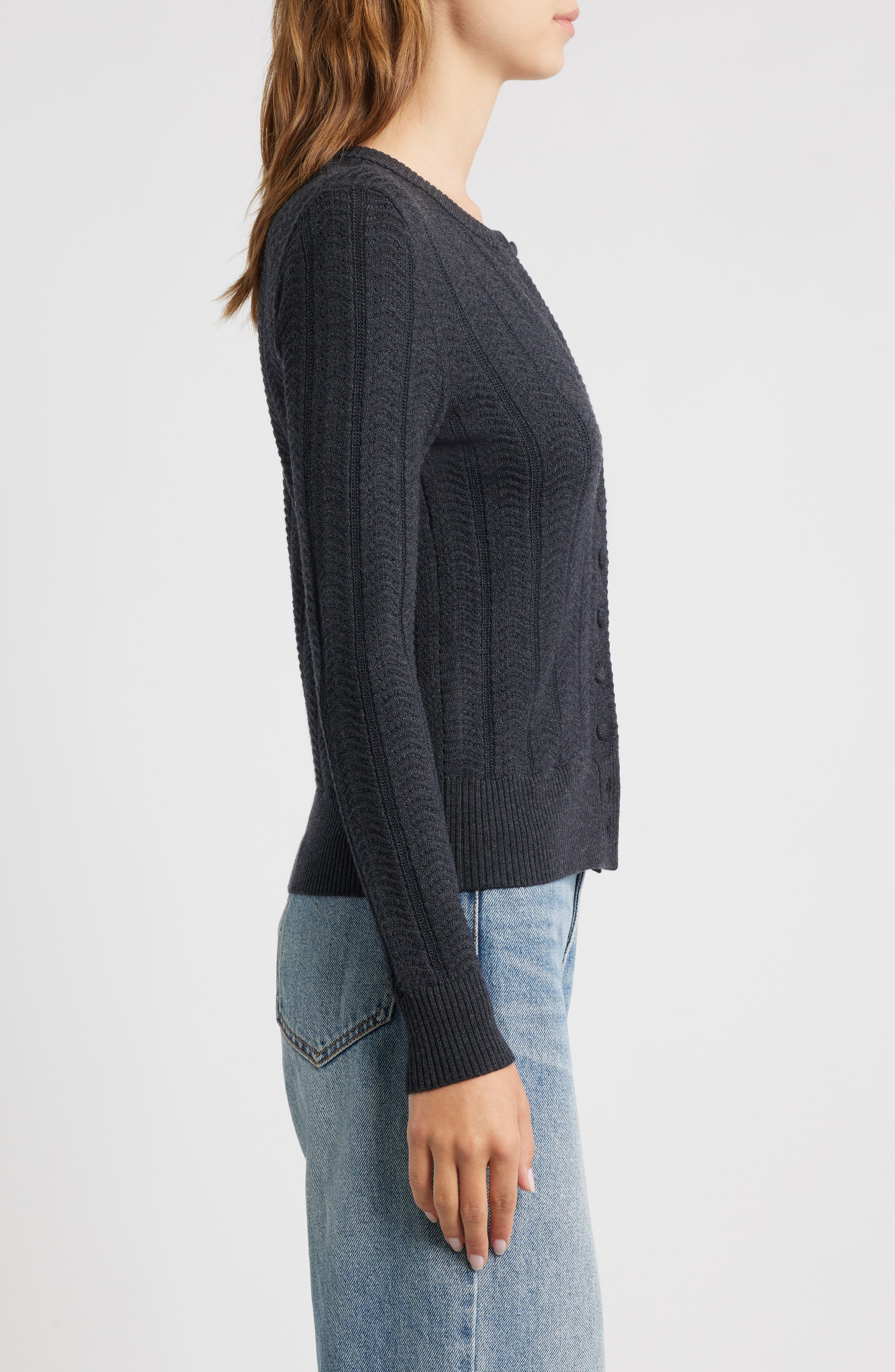 rag & bone Francesca Wool Blend Cardigan in Charcoal at Nordstrom - 3