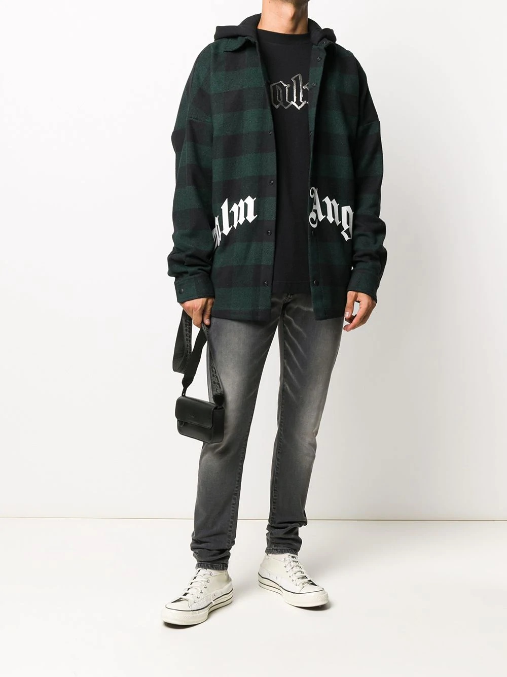 logo hooded plaid overshirt - 2