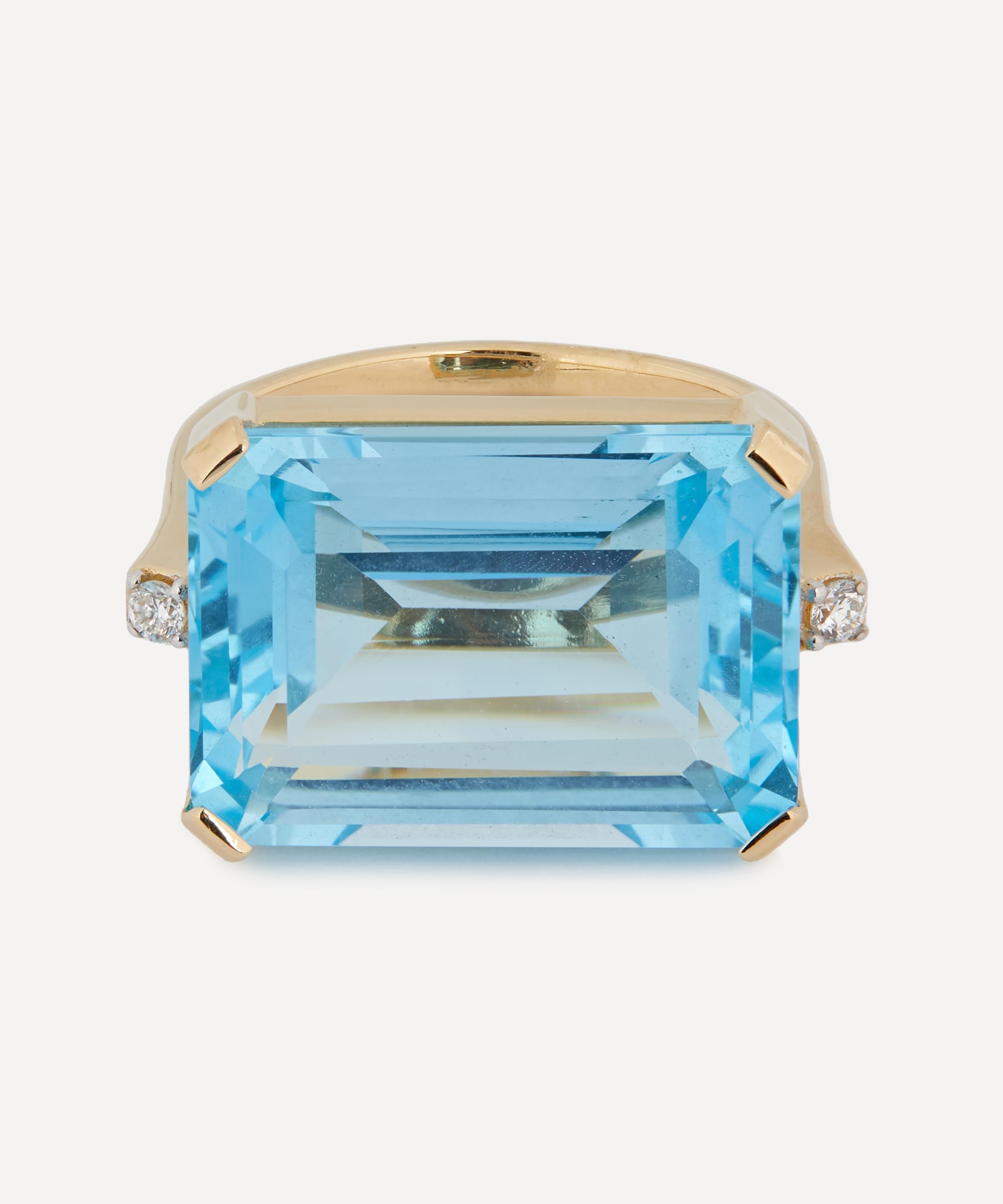 14ct Gold East West Blue Topaz Ring - 1