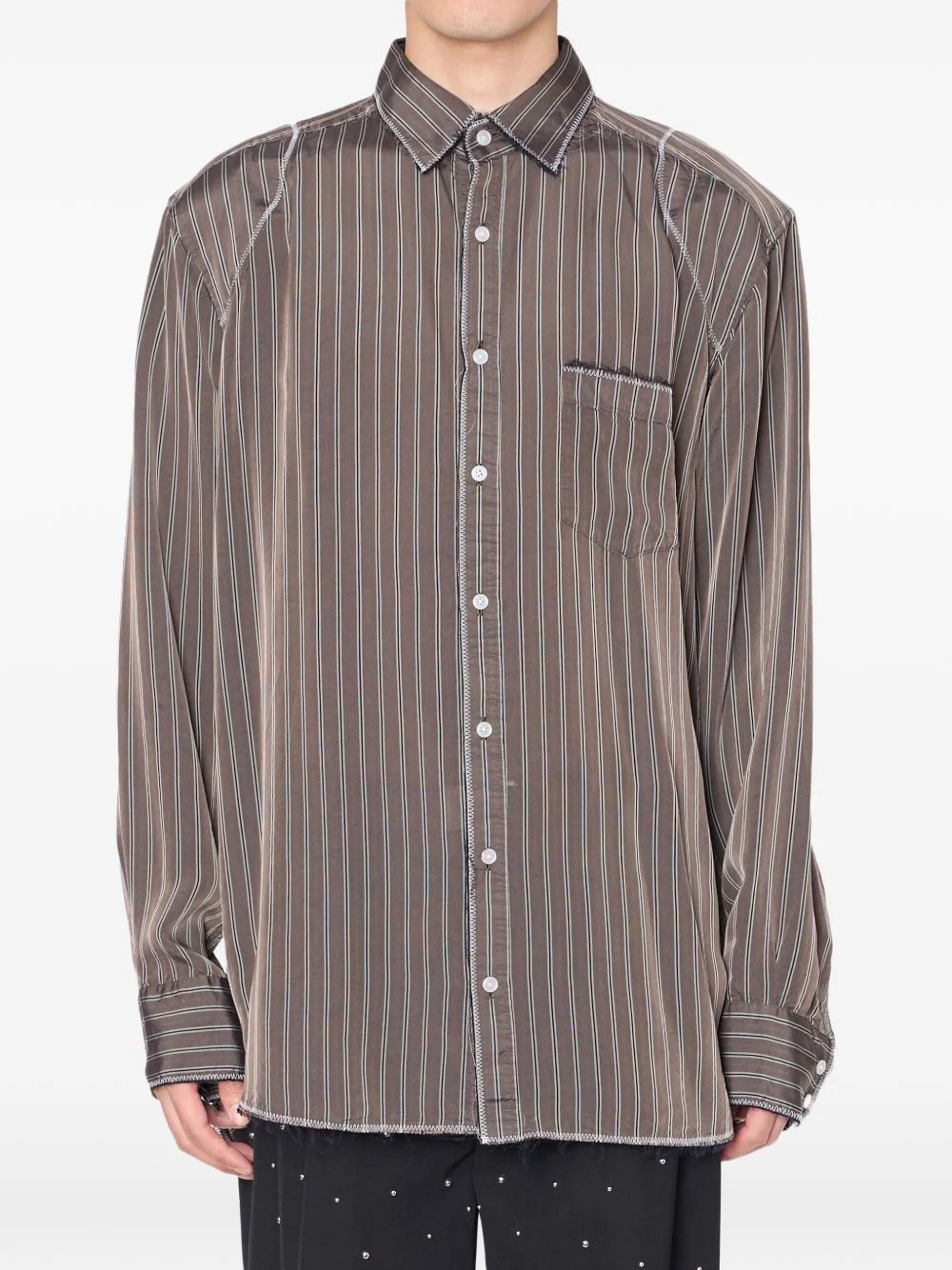 striped patch-pocket shirt - 1