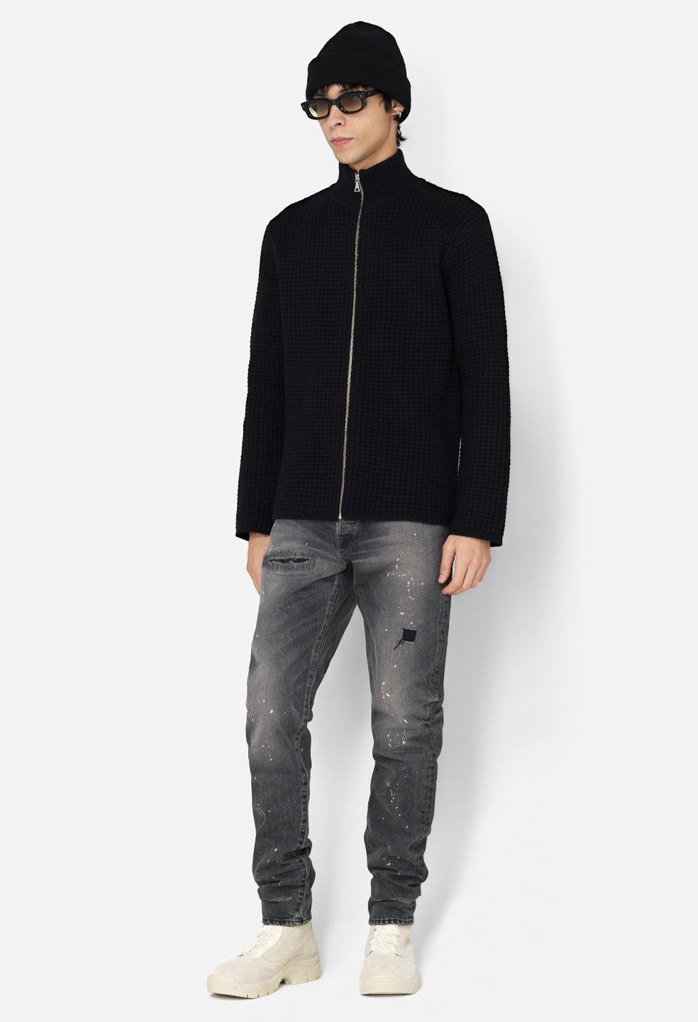 WOOL WAFFLE KNIT FULL-ZIP - 4