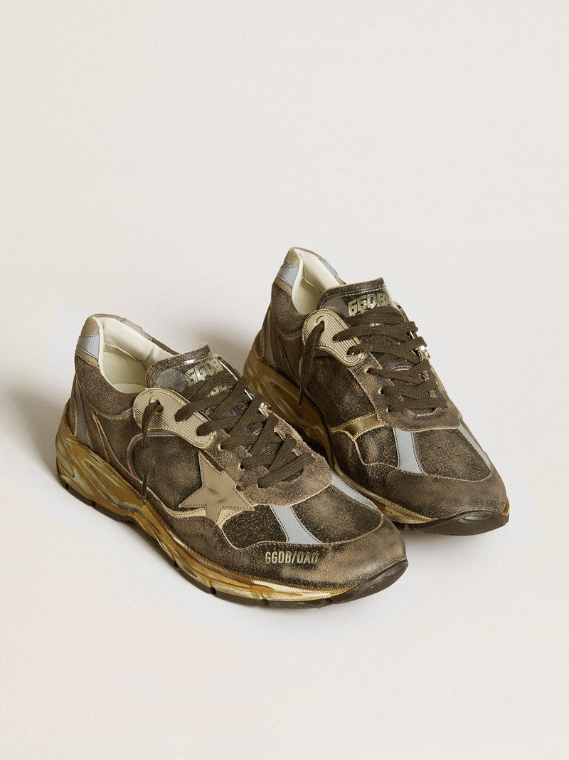 Golden Goose Men’s Dad-Star in suede and nylon with khaki leather star and heel tab outlook