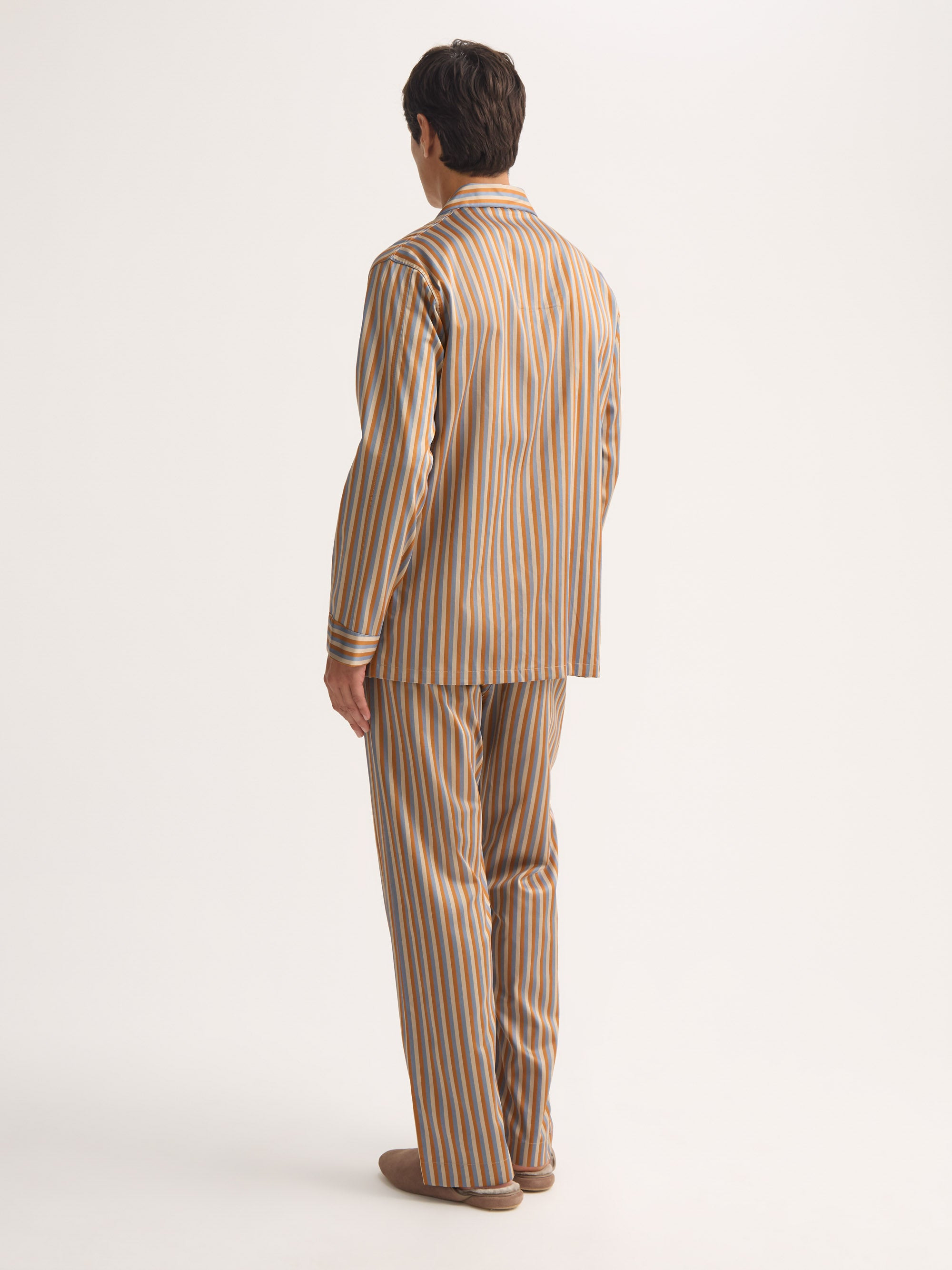 Men's Classic Fit Pajamas Wellington Cotton Brown and Blue Multicolor Stripe - 4