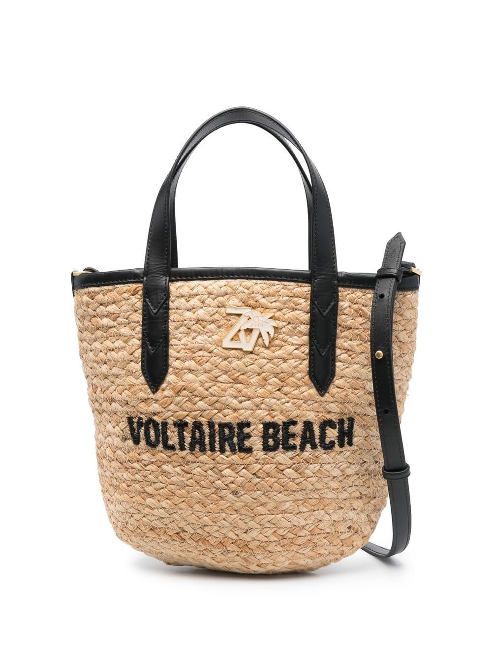 embroidered-logo raffia beach bag - 1