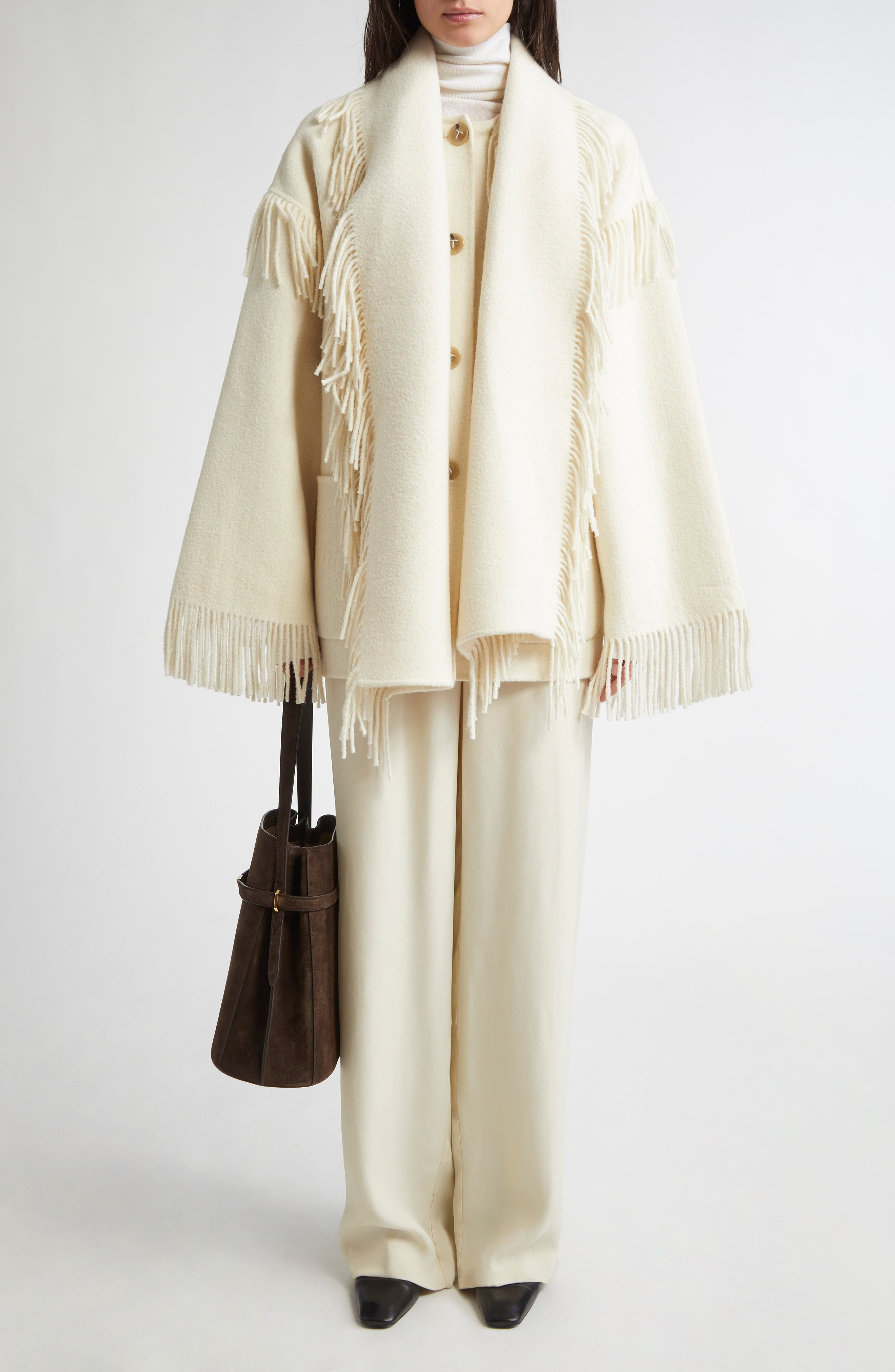 TOTEME Double Face Wool Blend Scarf Jacket in Winter White at Nordstrom - 2