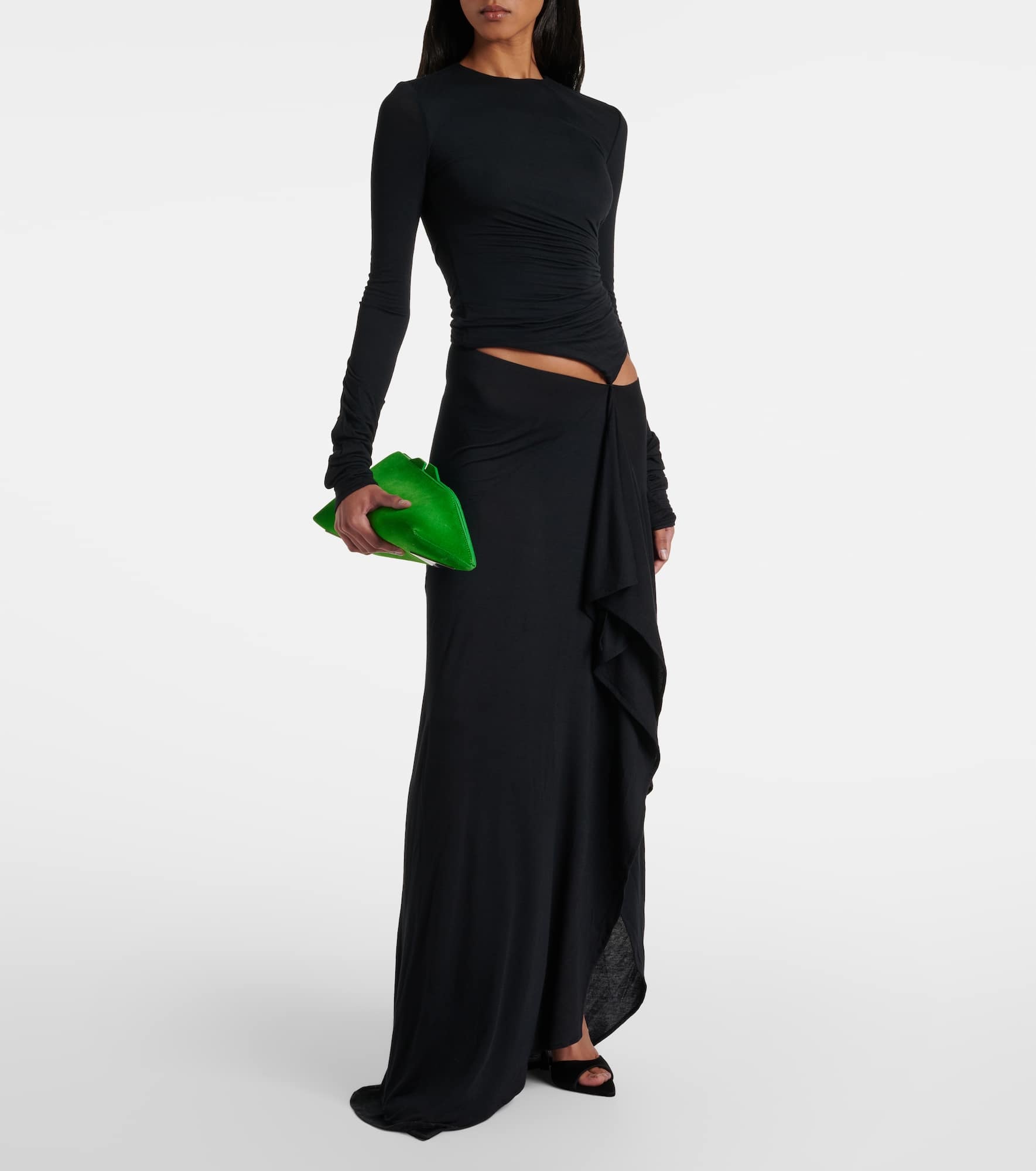 Draped cutout semi-sheer maxi dress - 2