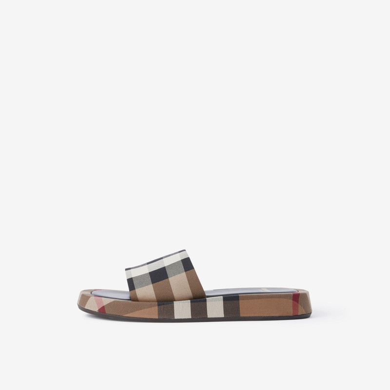Exaggerated Check Cotton Platform Slides 5