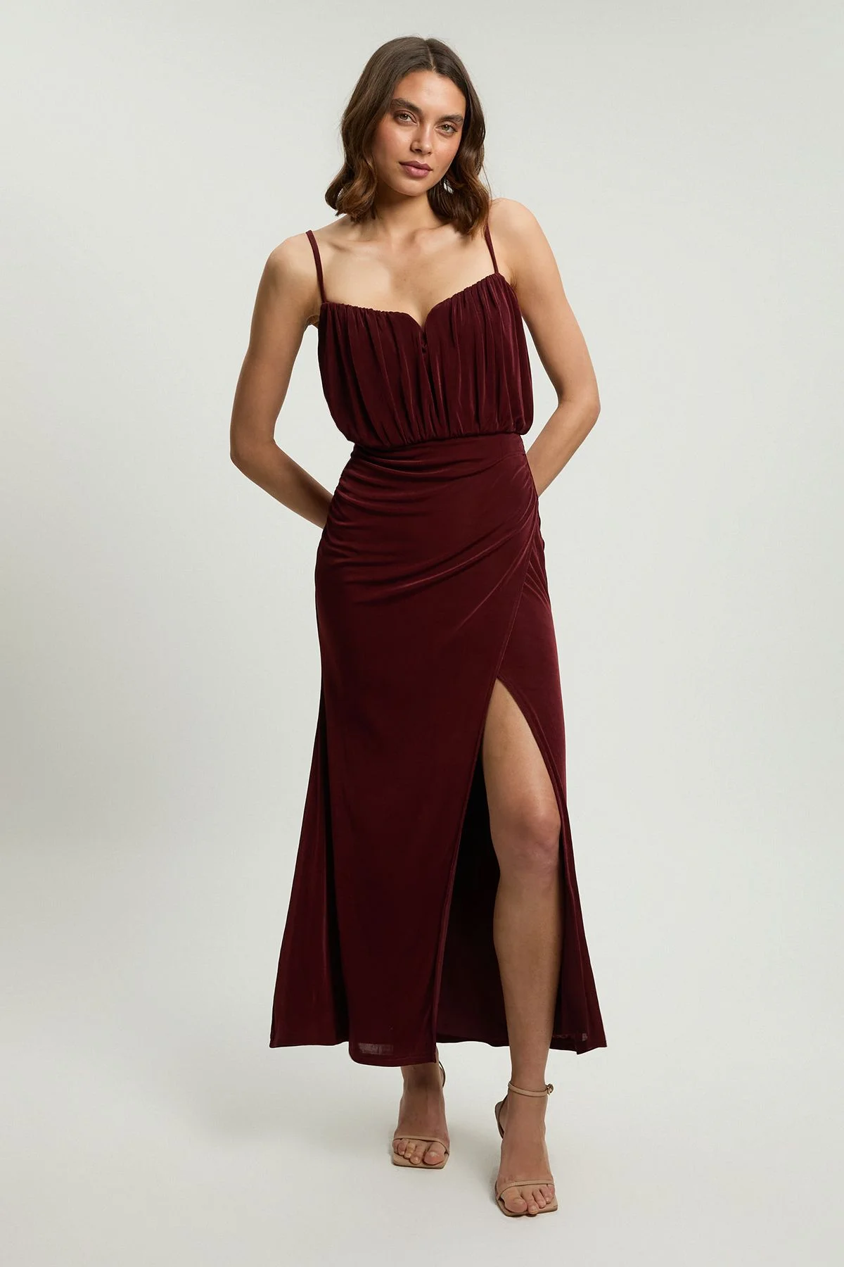 Drapey Crepe Bodice Detail Split Maxi Dress - 1