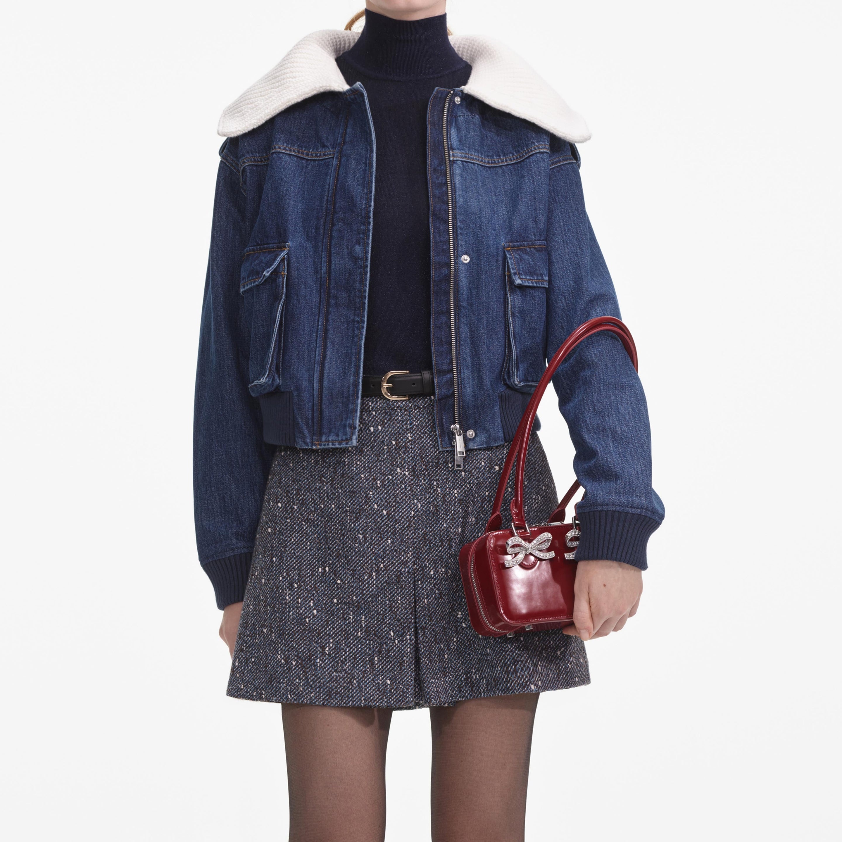 Denim Knit Collar Jacket - 4