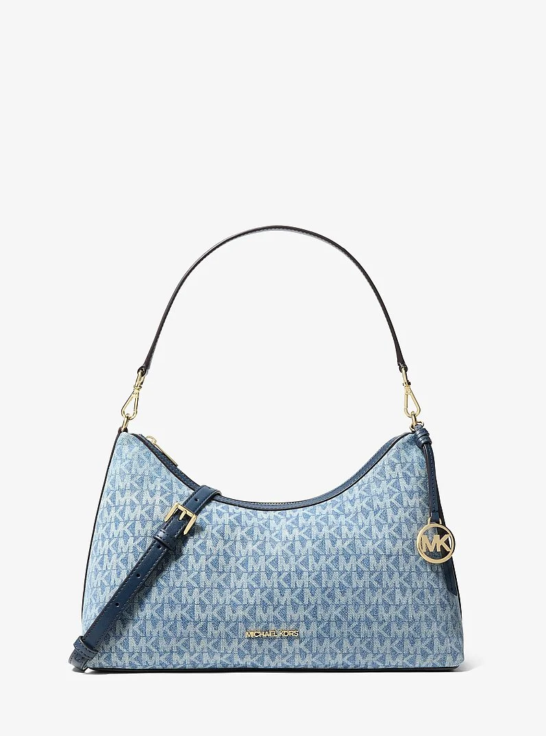 Sammy Medium Signature Logo Print Denim Convertible Shoulder Bag - 1