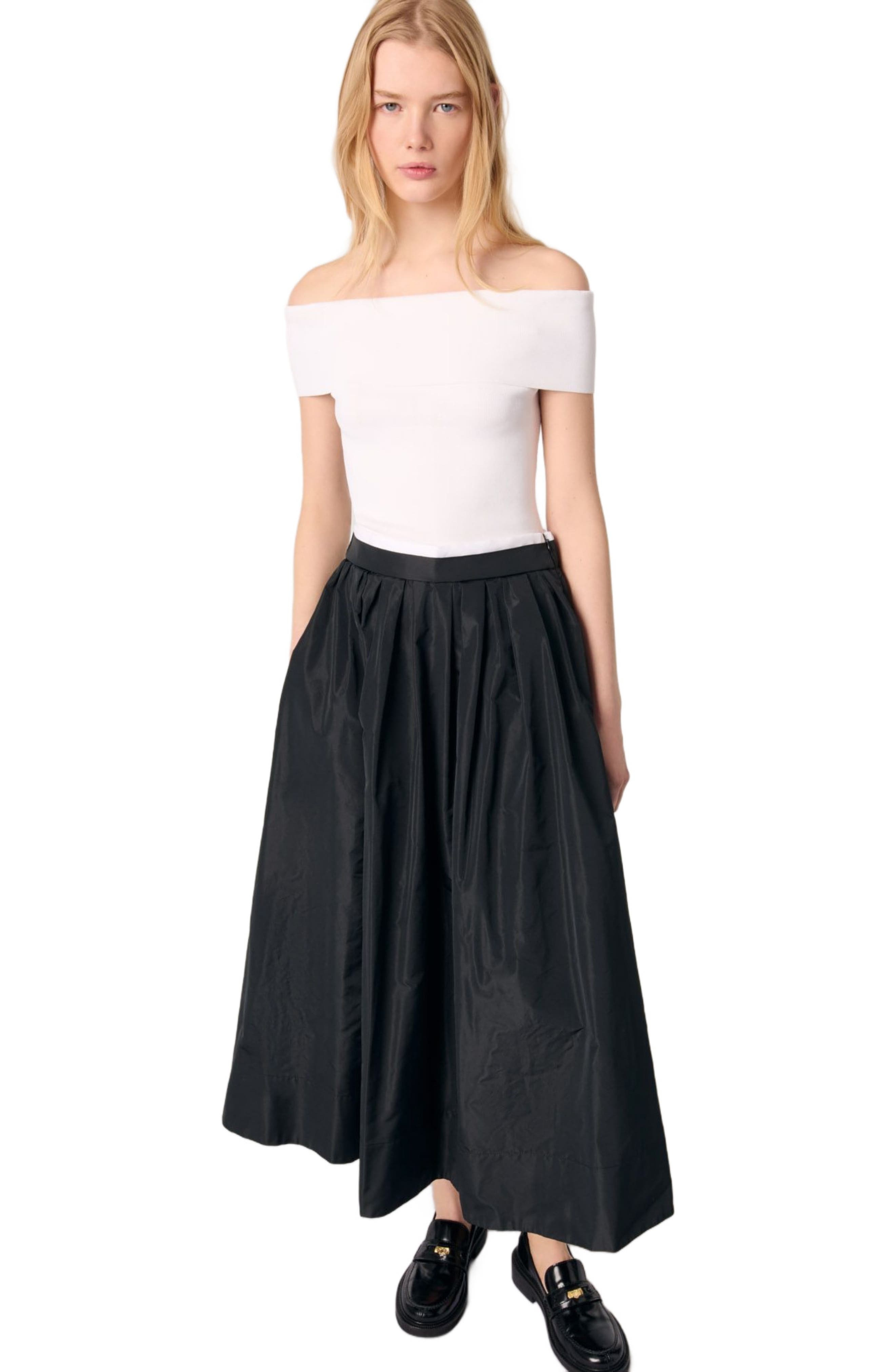 maje Long skirt with contrast waistband in Black at Nordstrom - 6