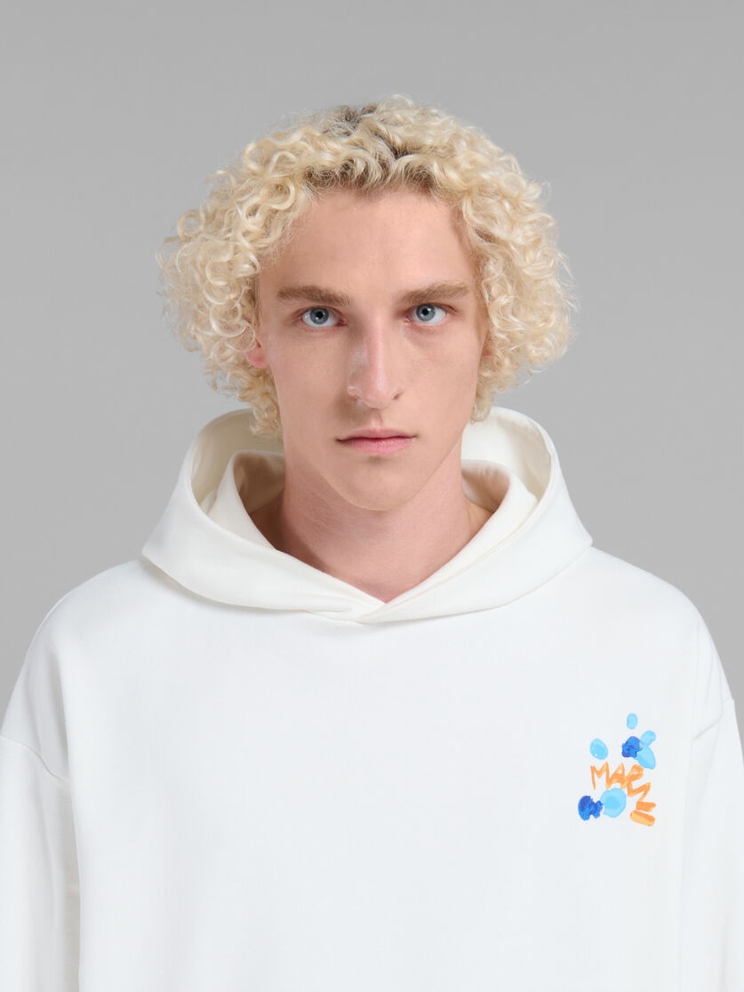 WHITE BIO COTTON HOODIE WITH MARNI DRIPPING PRINT - 4