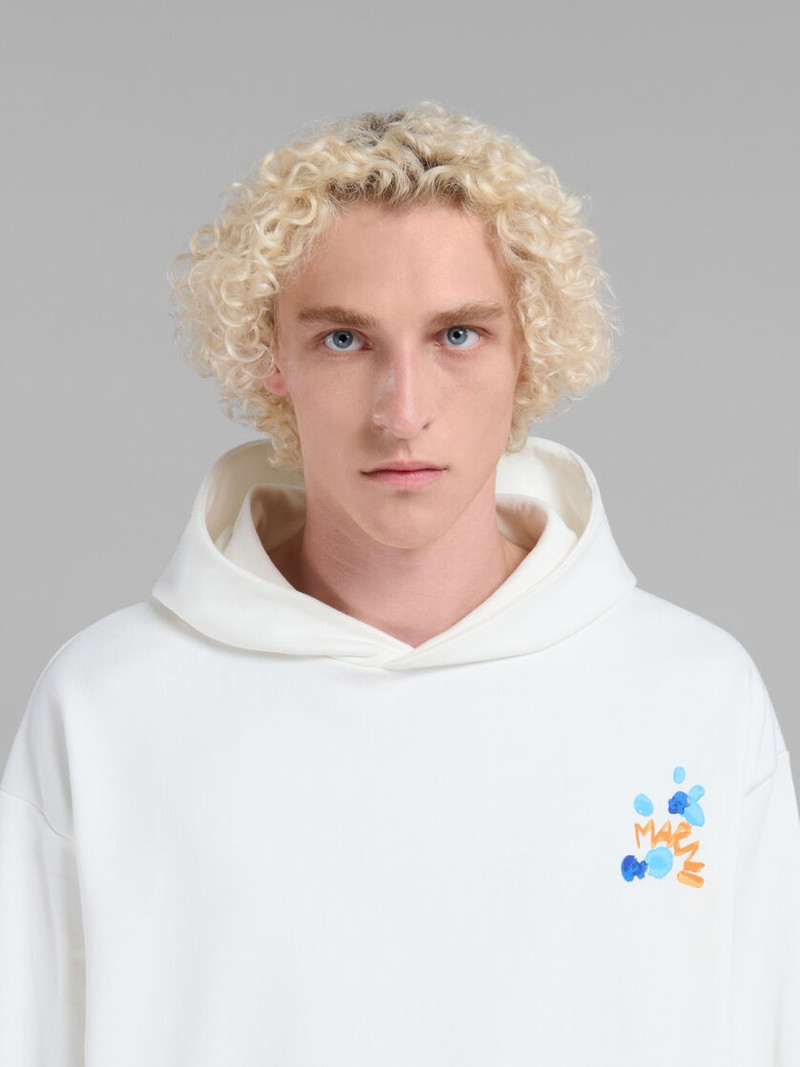 WHITE BIO COTTON HOODIE WITH MARNI DRIPPING PRINT 4