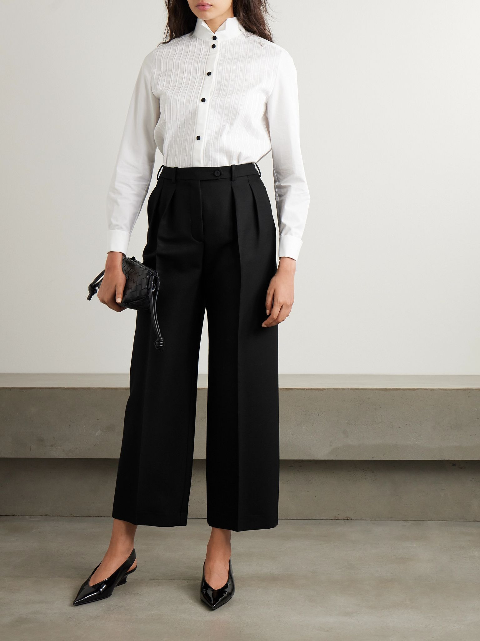 Bart cropped pleated wool and silk-blend barathea wide-leg pants Black - 2