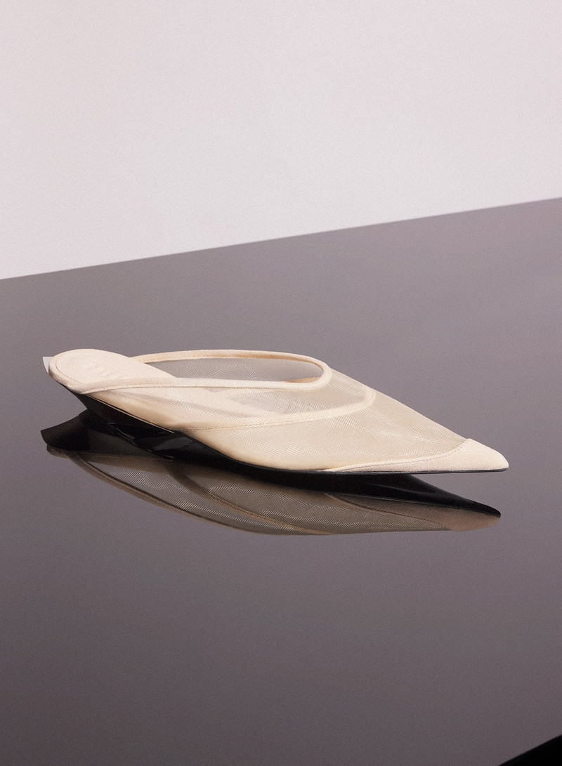 tan mesh fang flat mules 1