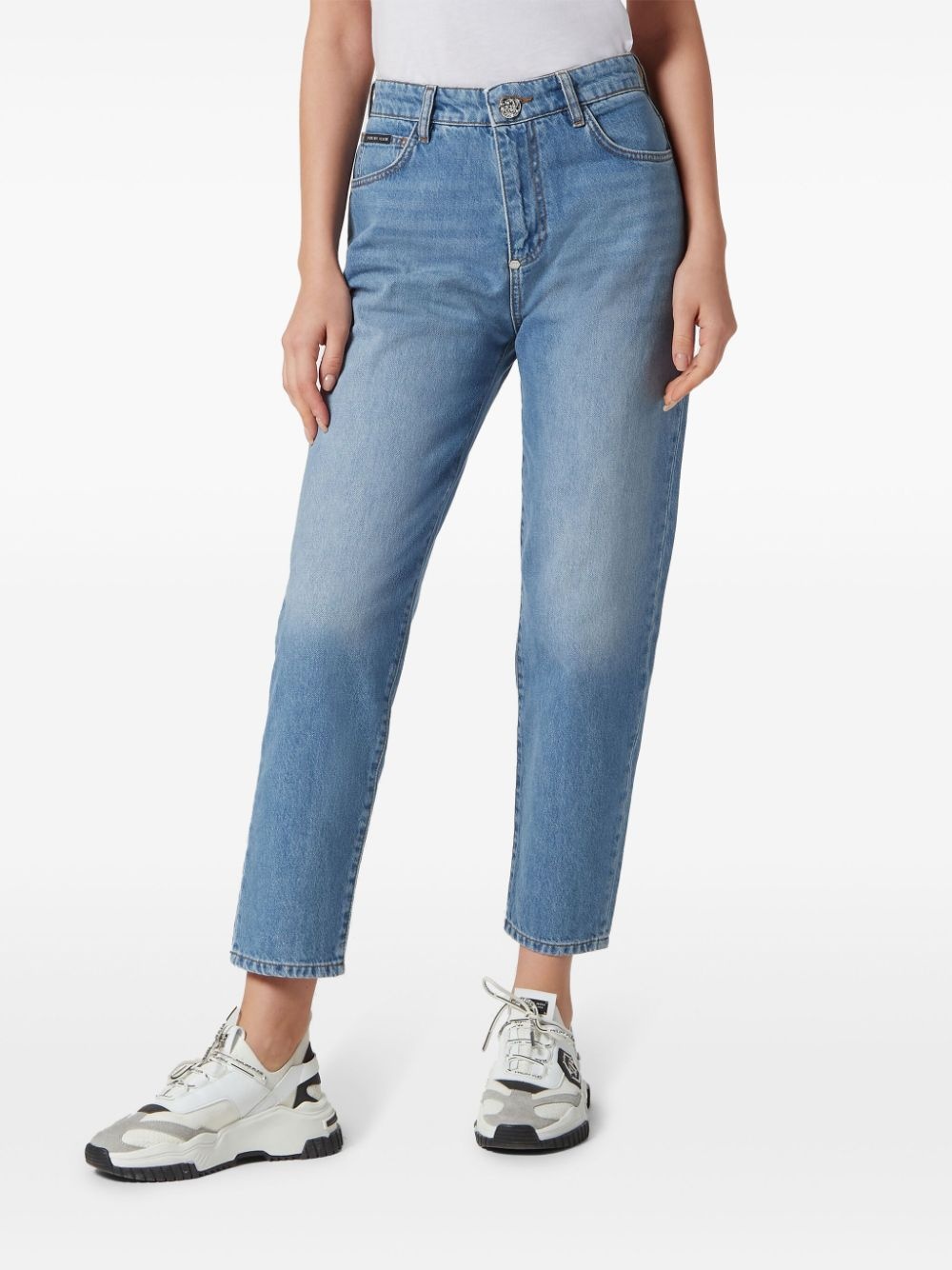 logo-appliquÃ© high-rise tapered jeans - 2