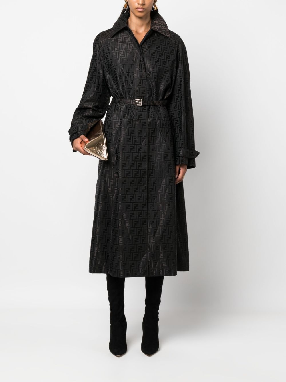 【関税込み】FENDI FF JACQUARD FABRIC TRENCH COAT Overcoat Fabric Black | Fendi