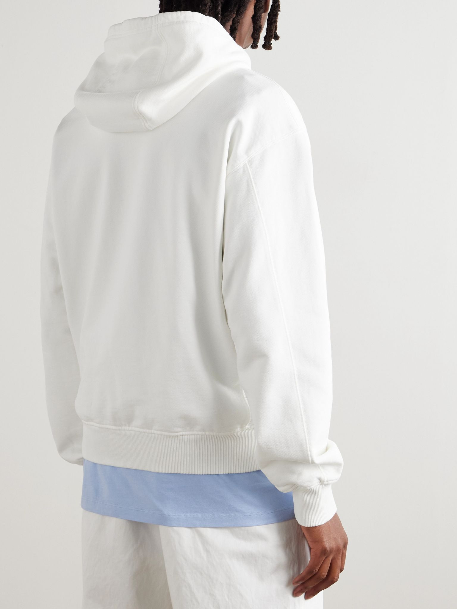 Logo-Embroidered Cotton-Jersey Hoodie White - 3