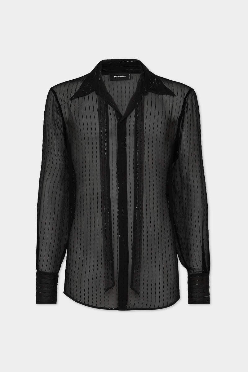 SPARKLING PIN STRIPED SEXY TIE SHIRT - 1