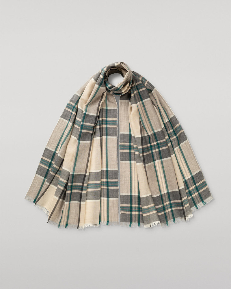 Orton Neutral Crammed Tartan Cashmere Scarf 1