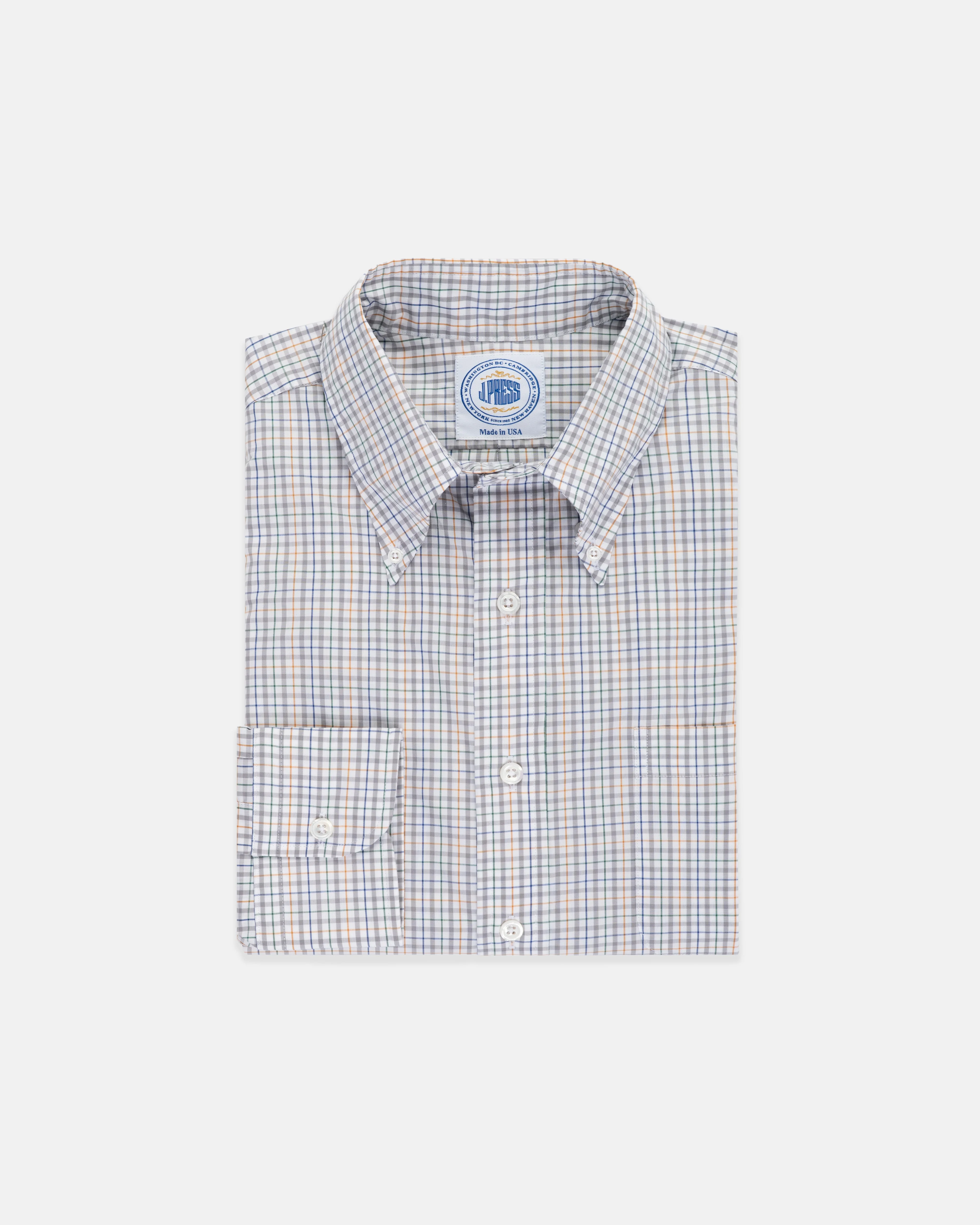 MADE-IN-USA GREY & GOLD CHECK SPORT SHIRT - CLASSIC FIT - 1