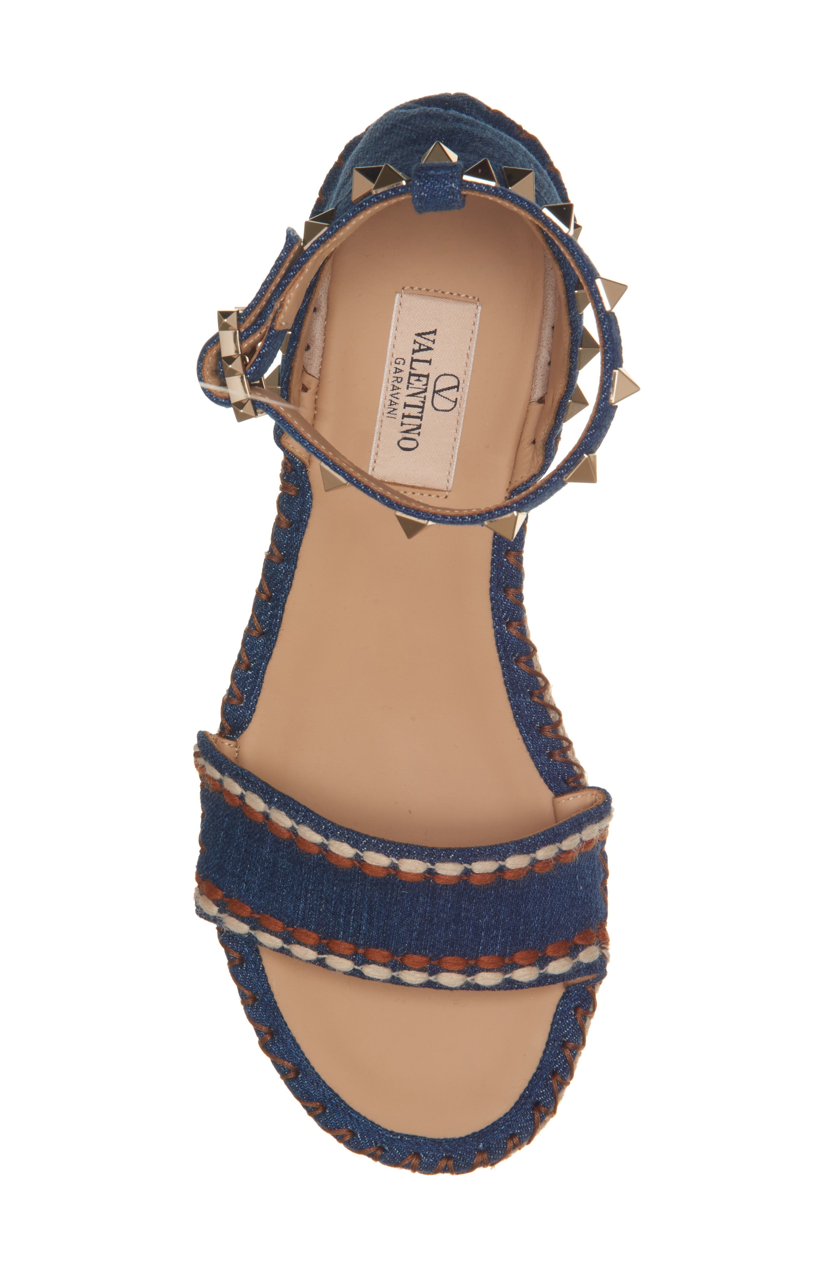 Valentino Garavani Rockstud Espadrille Wedge Sandal in Bright Blue at Nordstrom - 5