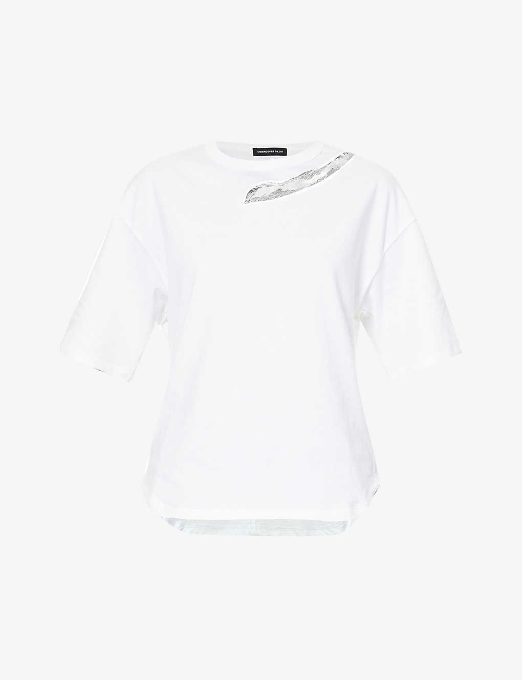 Cut-out tulle-trim cotton T-shirt