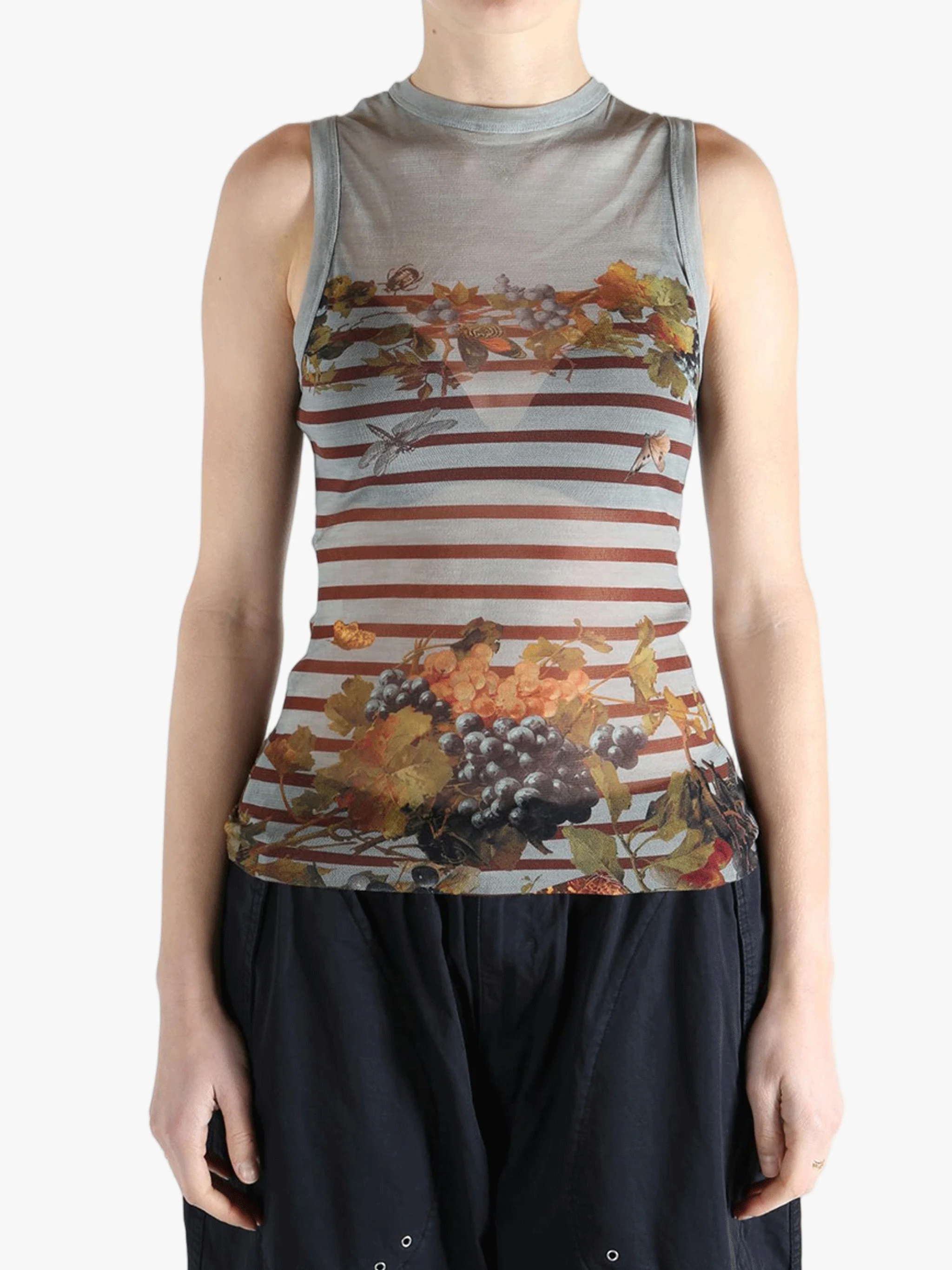 JEAN PAUL GAULTIER - Women Printed "MarinièreGrape" Mesh Tank Top - 1