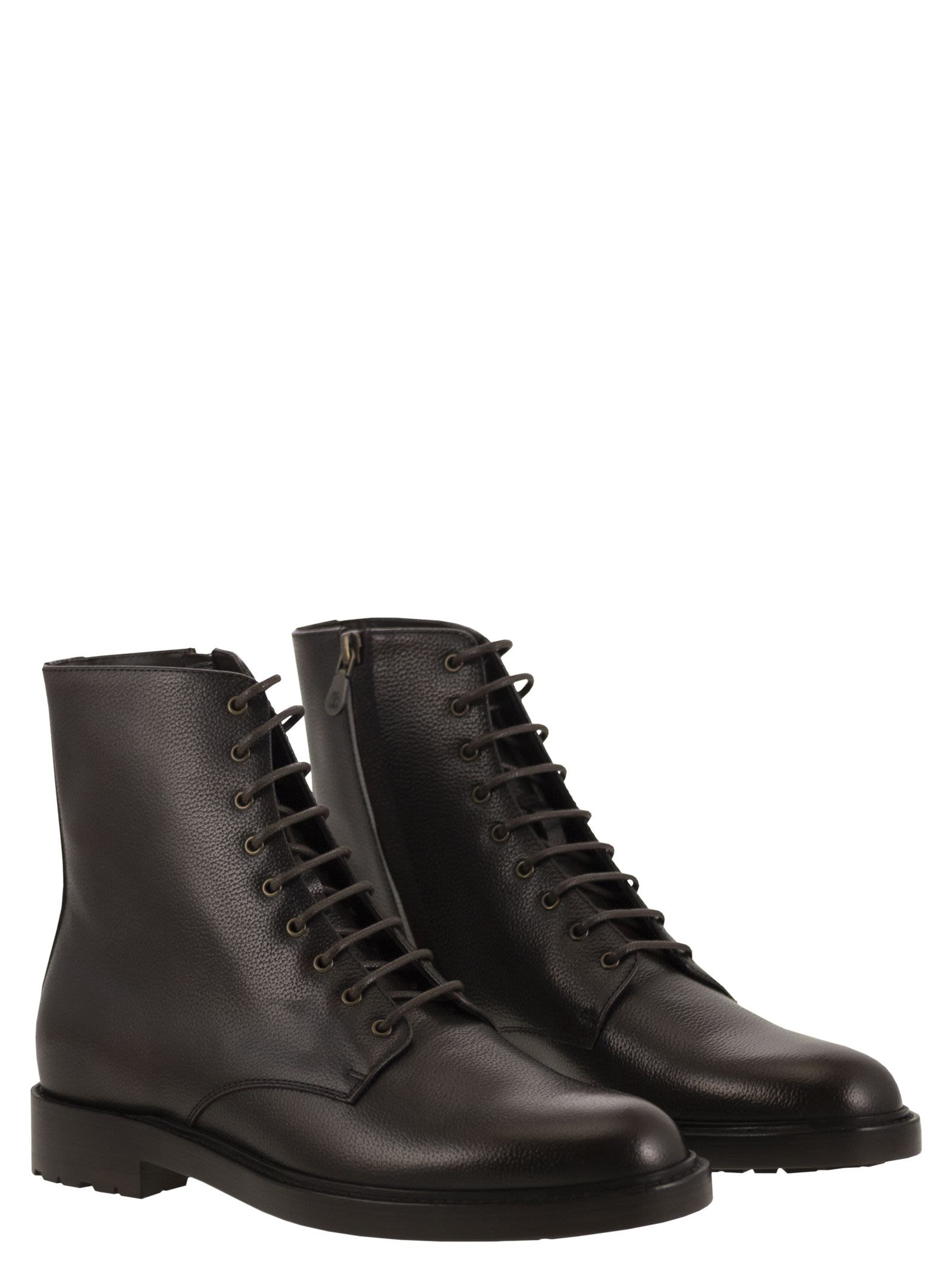 Brunello Cucinelli Men Hammered Leather Ankle Boots - 4