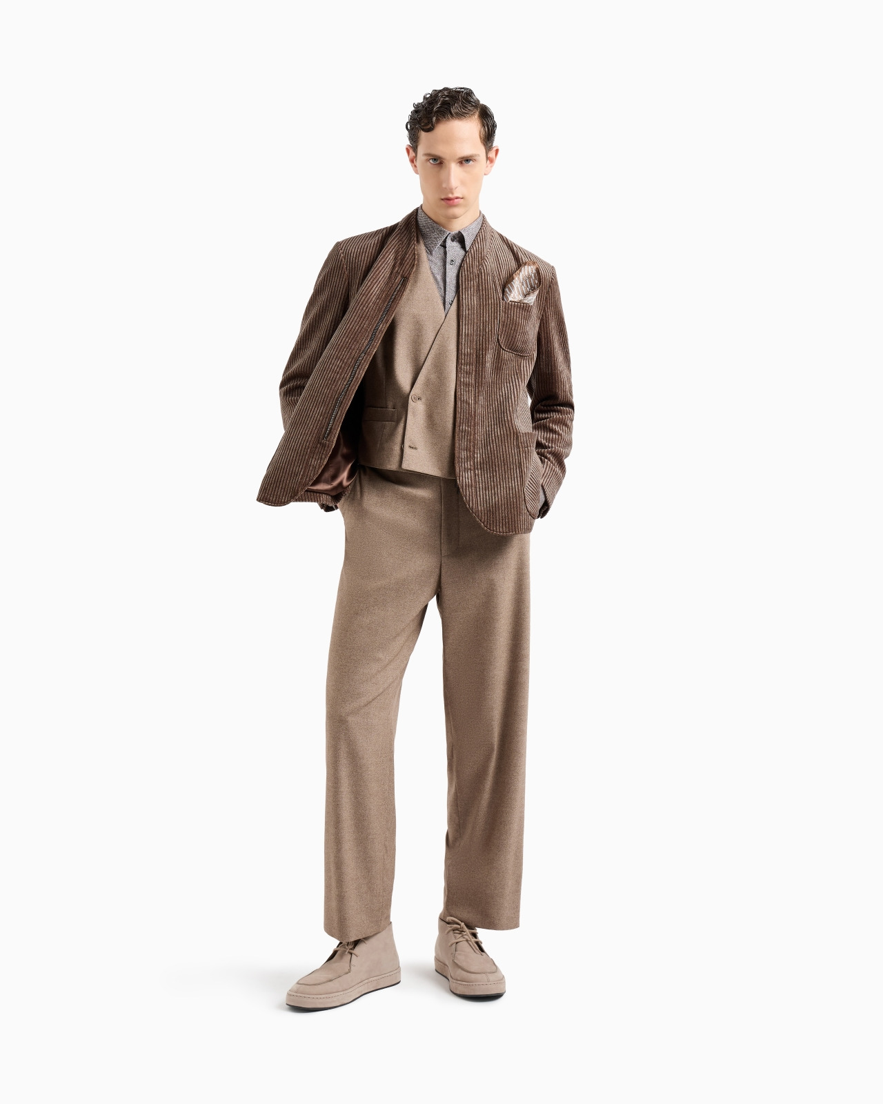 Double breasted waistcoat in denim-effect virgin wool and cashmere - 2