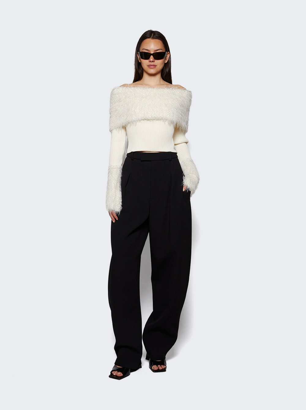 Ribbed Knit And Fuzzy Sweater Ecru - 5