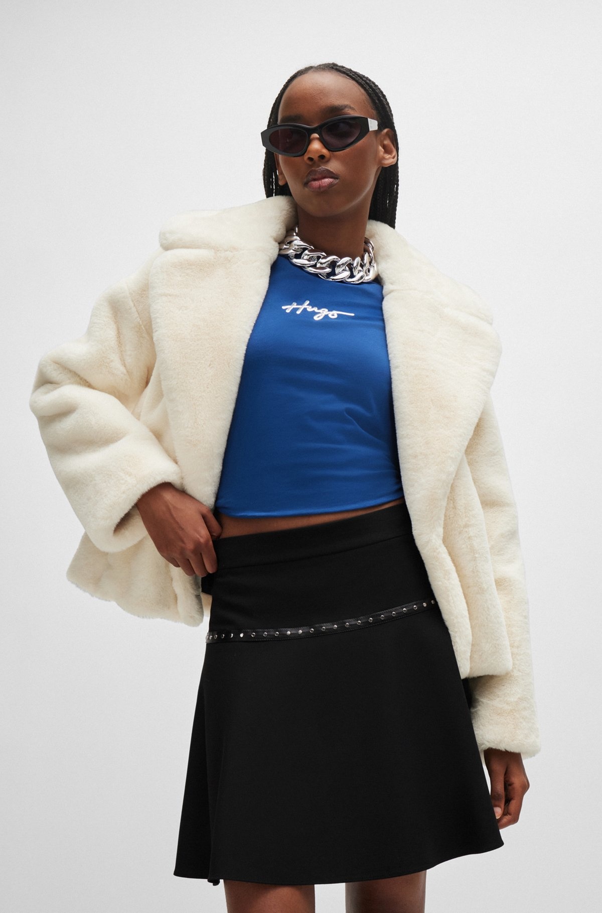 RELAXED-FIT JACKET IN FAUX FUR WITH STACKED LOGO - 2