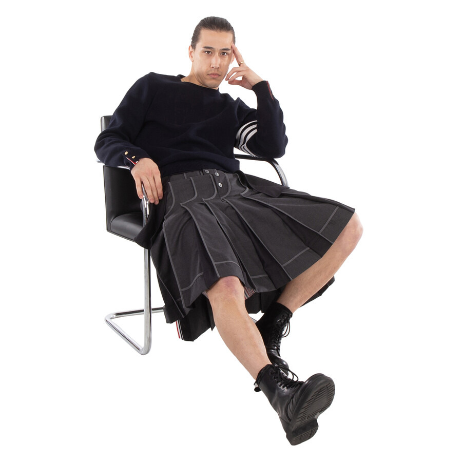 Thom Browne Men's Dark Grey Twill Classic Backstrap Pleated Skirt - 6