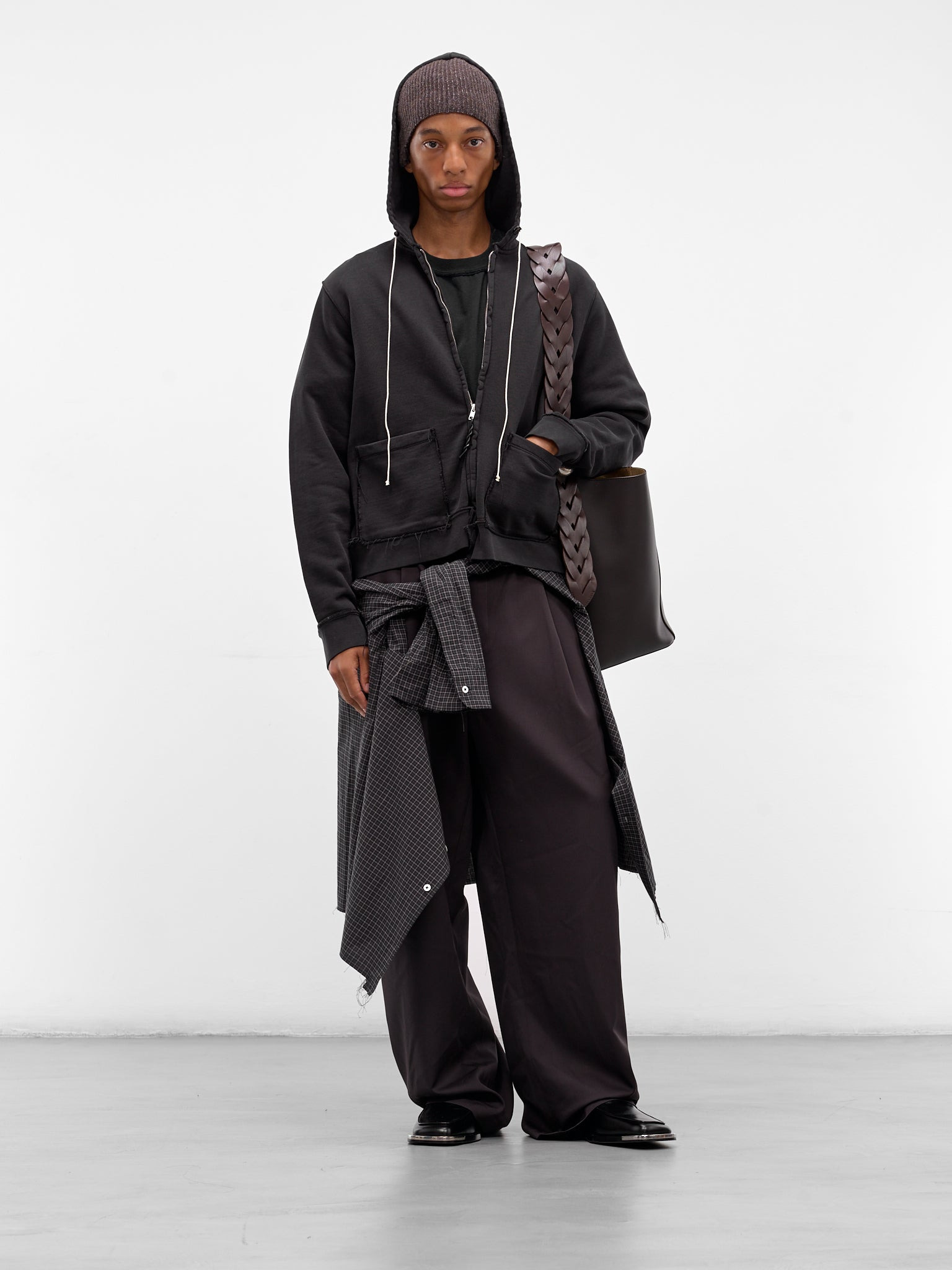 Black Oversized Deconstructed Zip Hoodie - 6