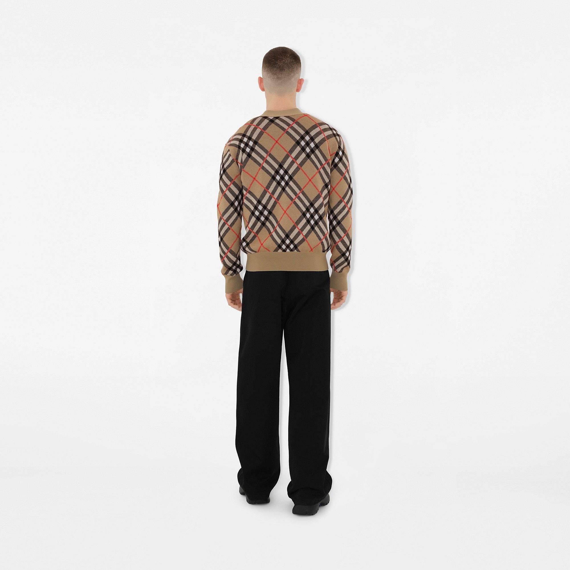 Check Wool Blend Cardigan - 4