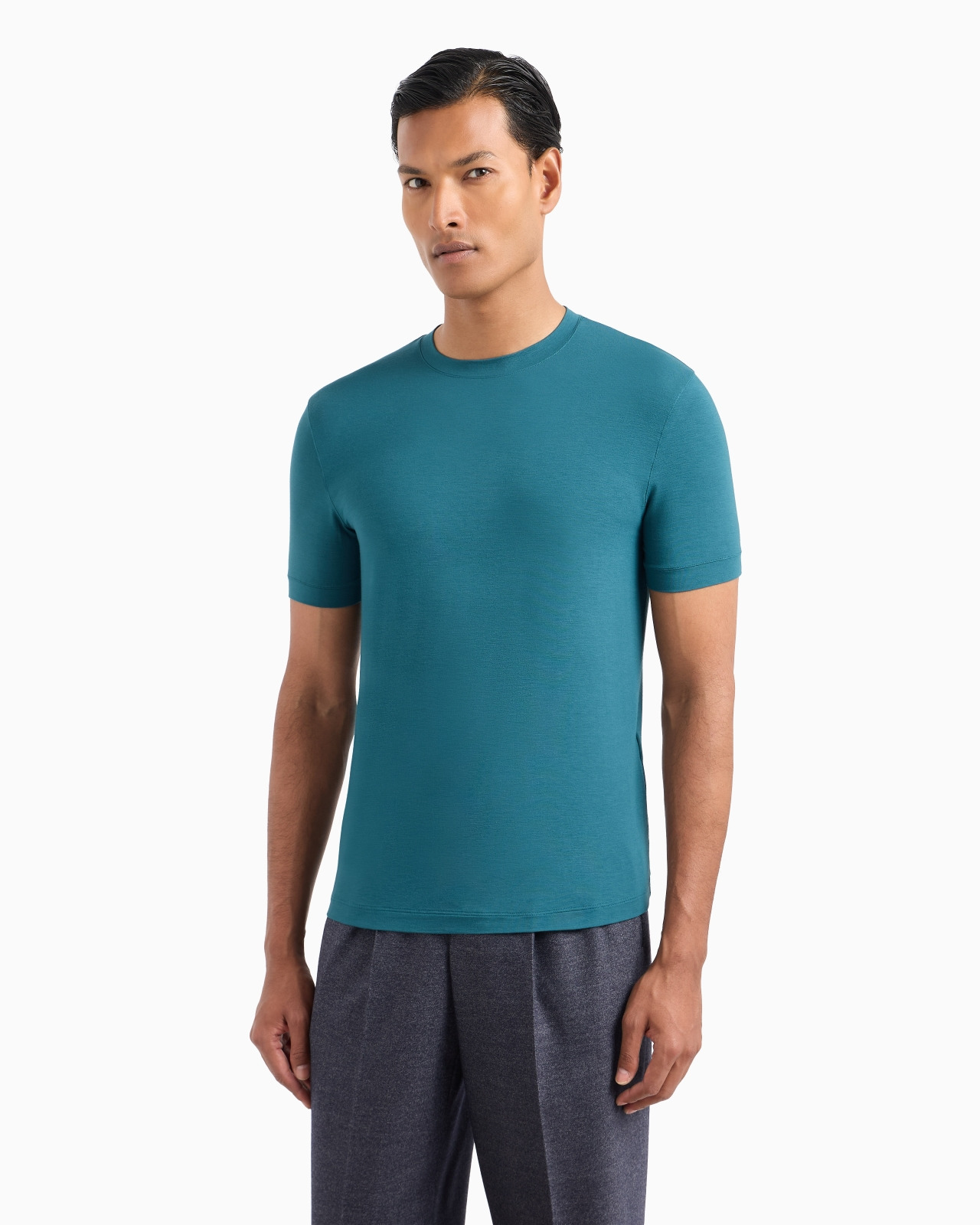 Crew-neck short-sleeved T-shirt in stretch viscose jersey - 4