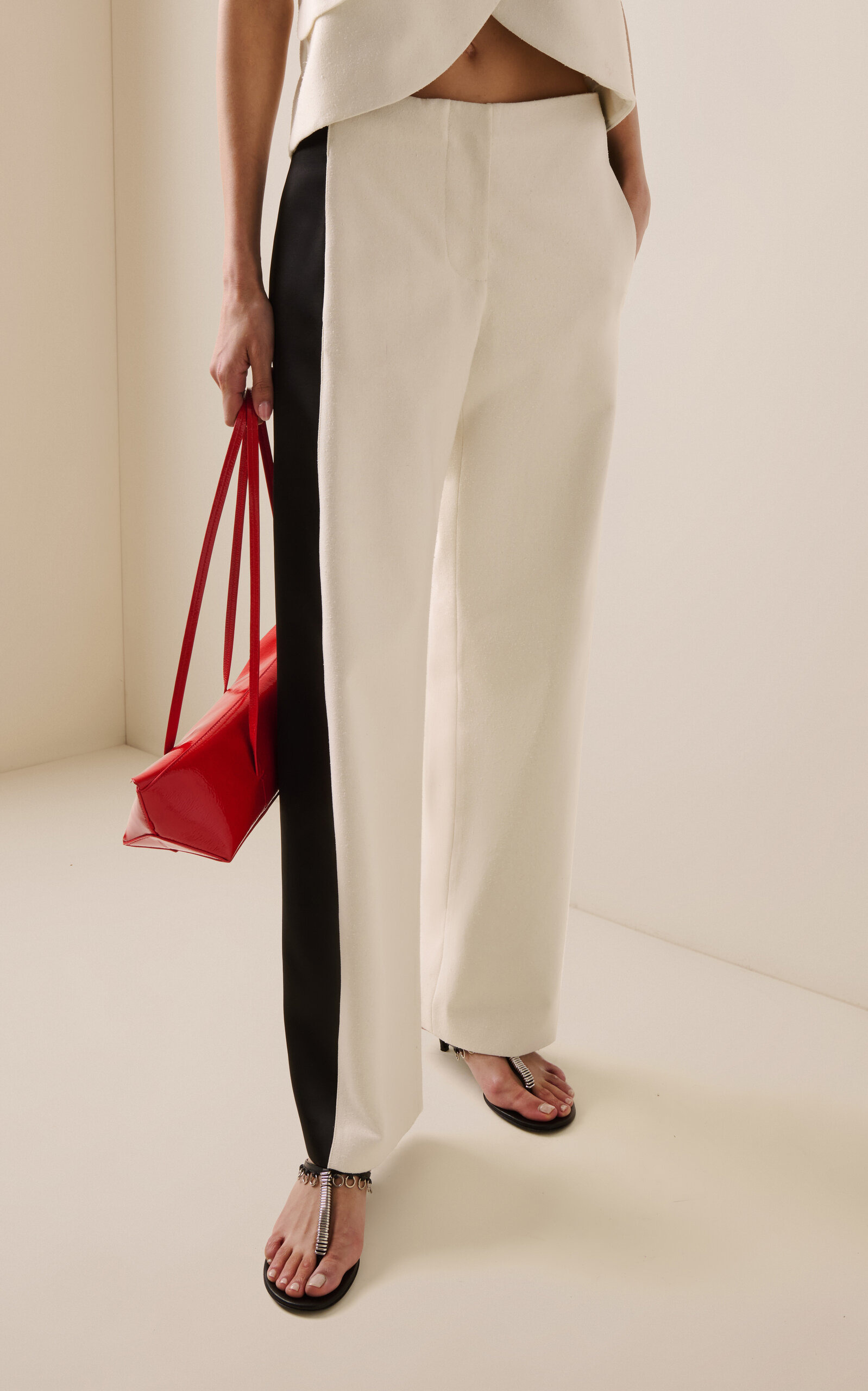Tuxedo-Contrast Silk Wide-Leg Pants black/white - 3